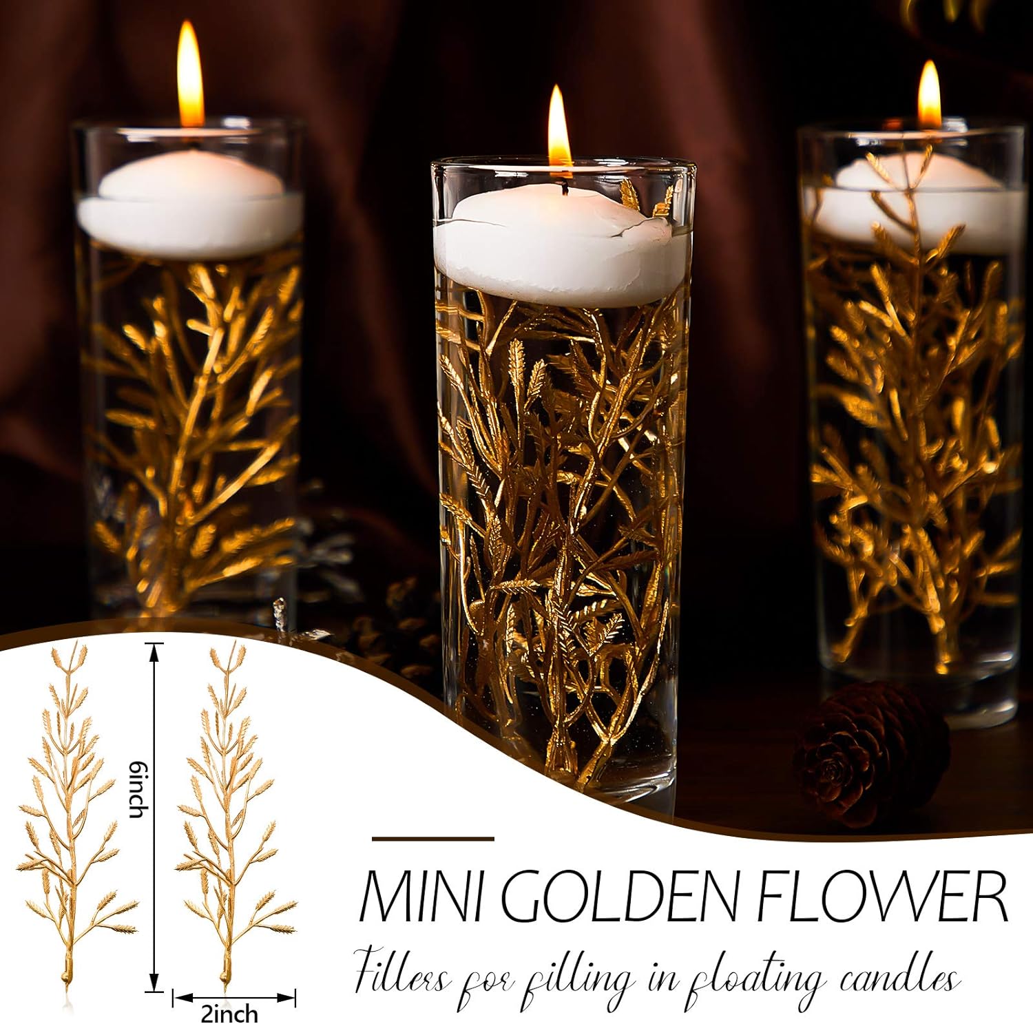 50 Pieces Gold Faux Flowers for Floating Candles and Centerpieces