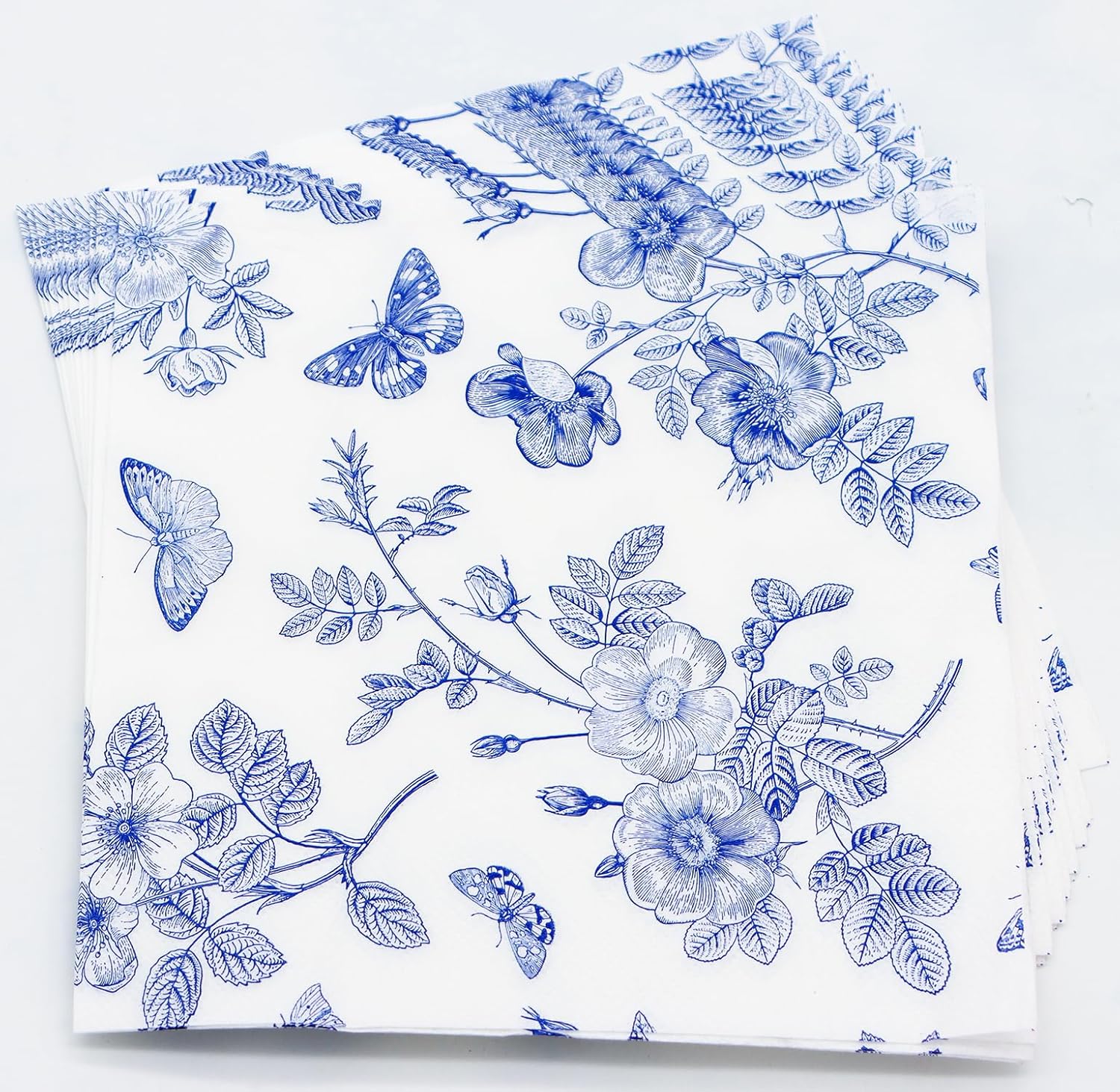 40 Pack Blue White Floral Luncheon Napkins