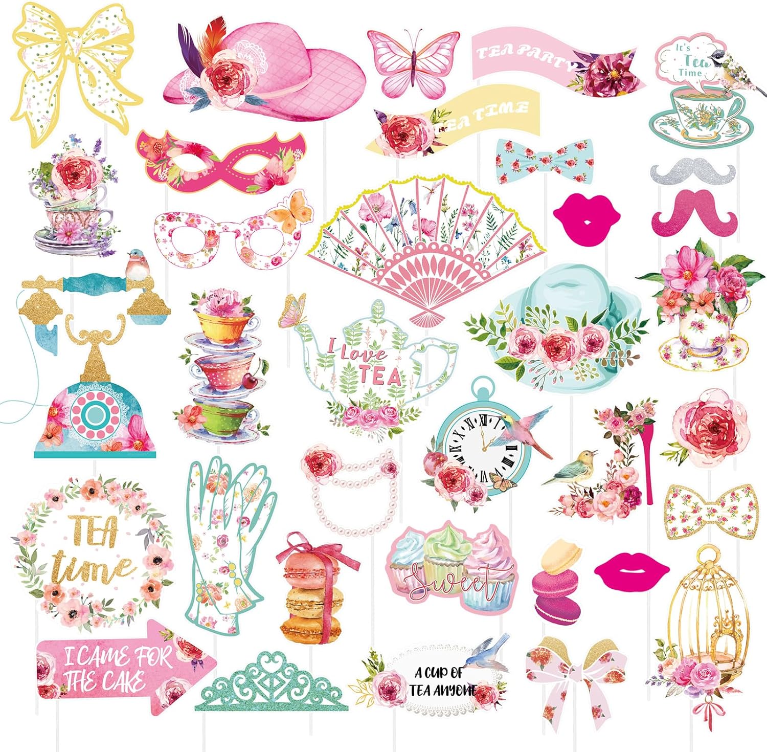 Paper Jazz Tea Party Photo Booth Props 14 Pcs