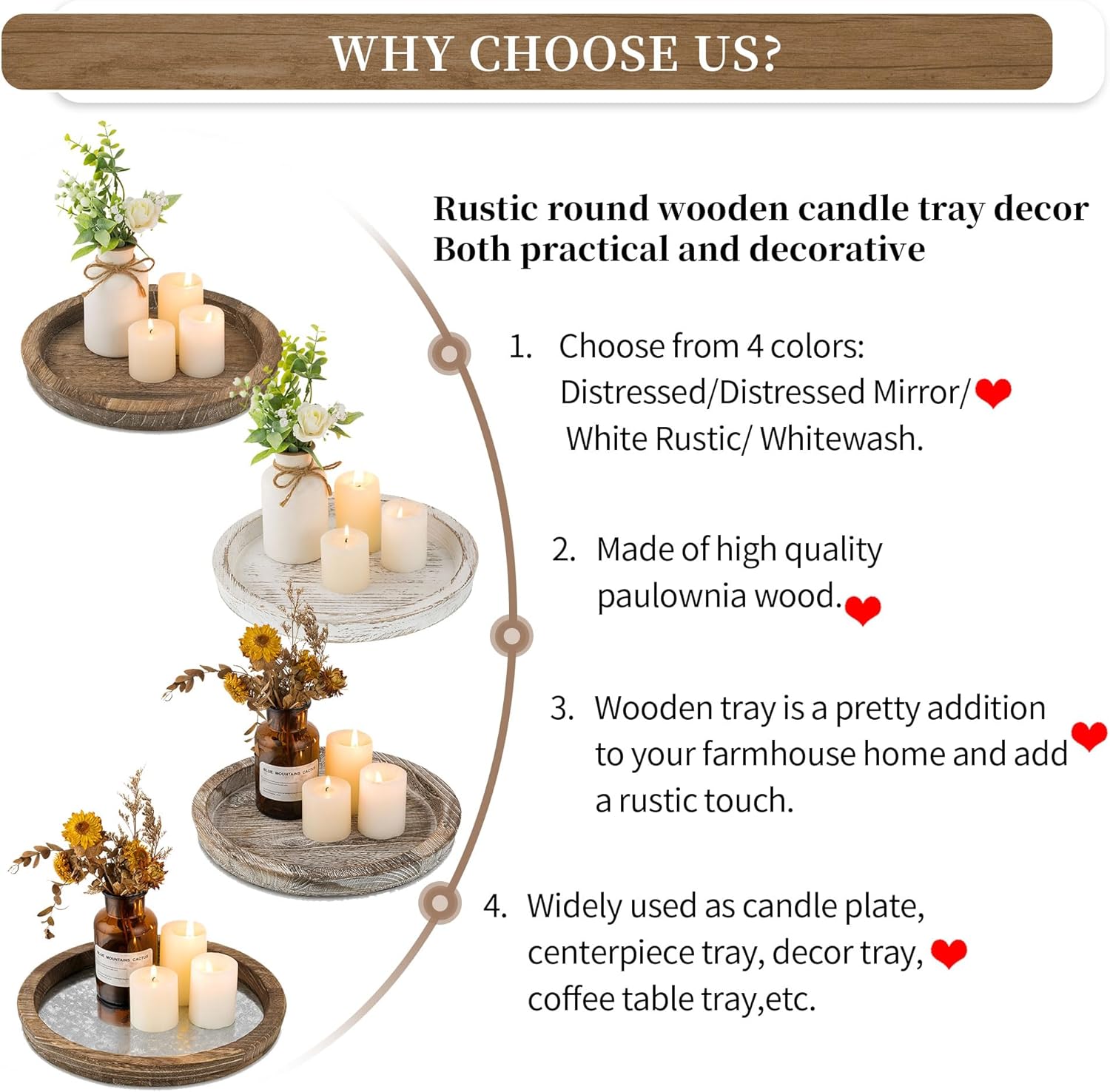 Hanobe Round Wooden Candle Holder Tray for Home Decor