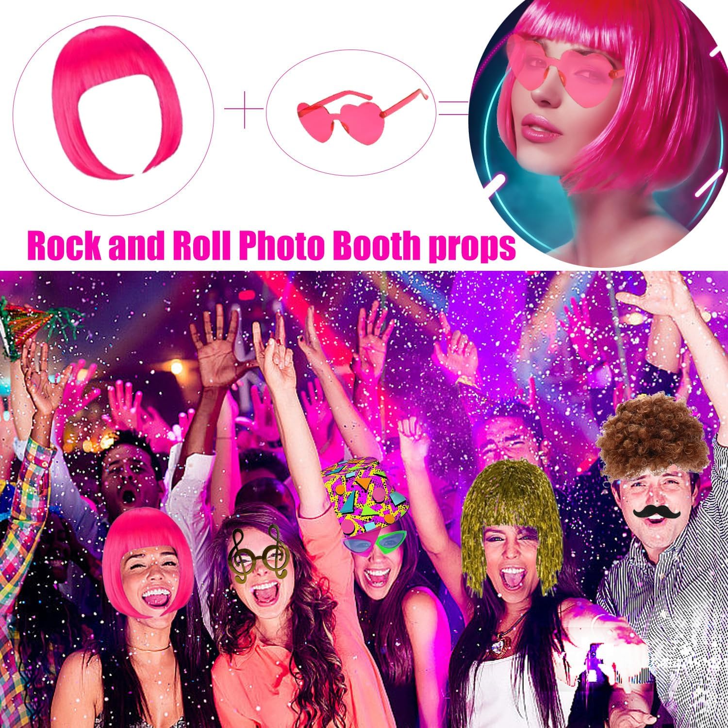 HEYTOP 50 Pcs Rock Party Photo Booth Props Set for Adults
