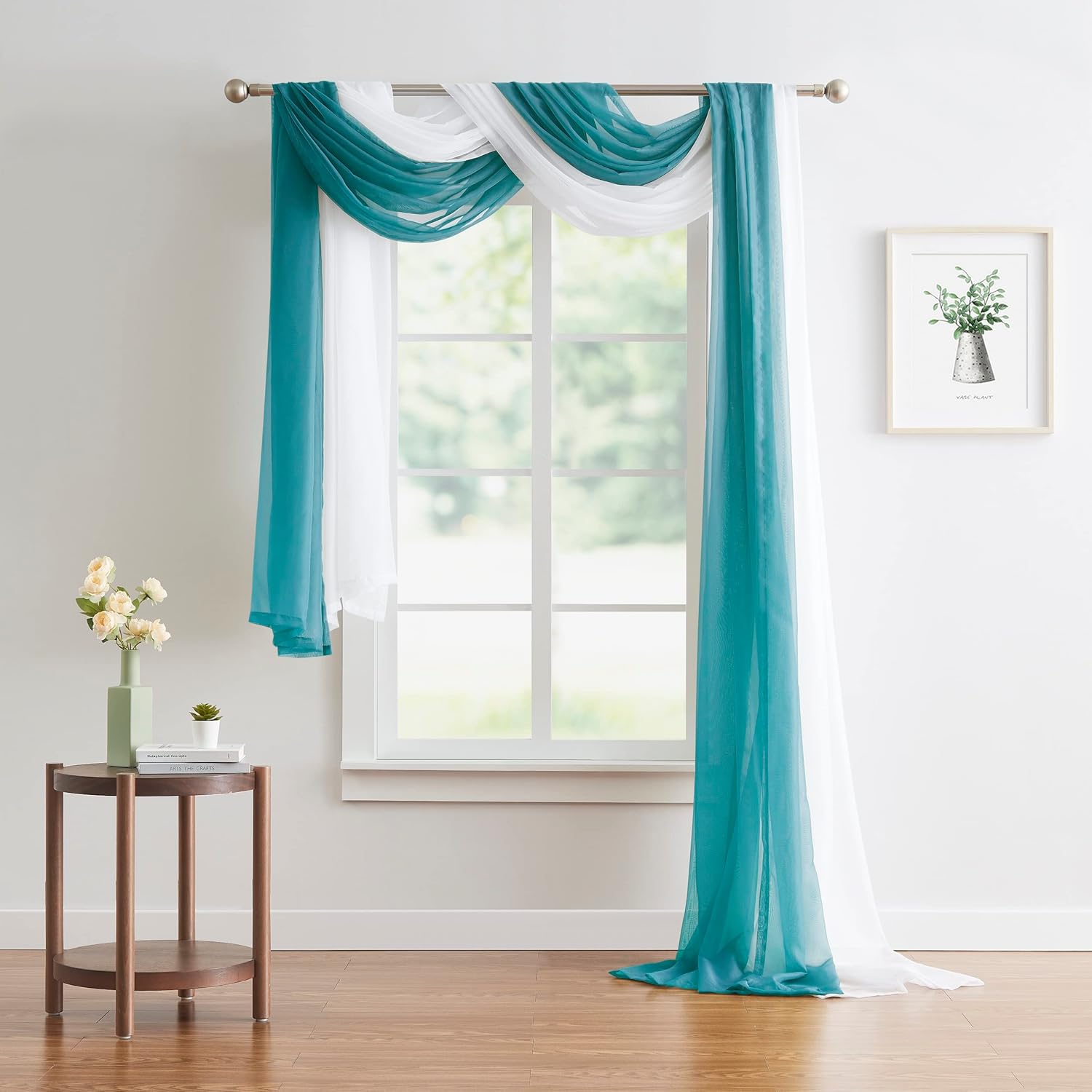 Warm Home Designs Green Teal Sheer Window Scarf 54x216 Inches