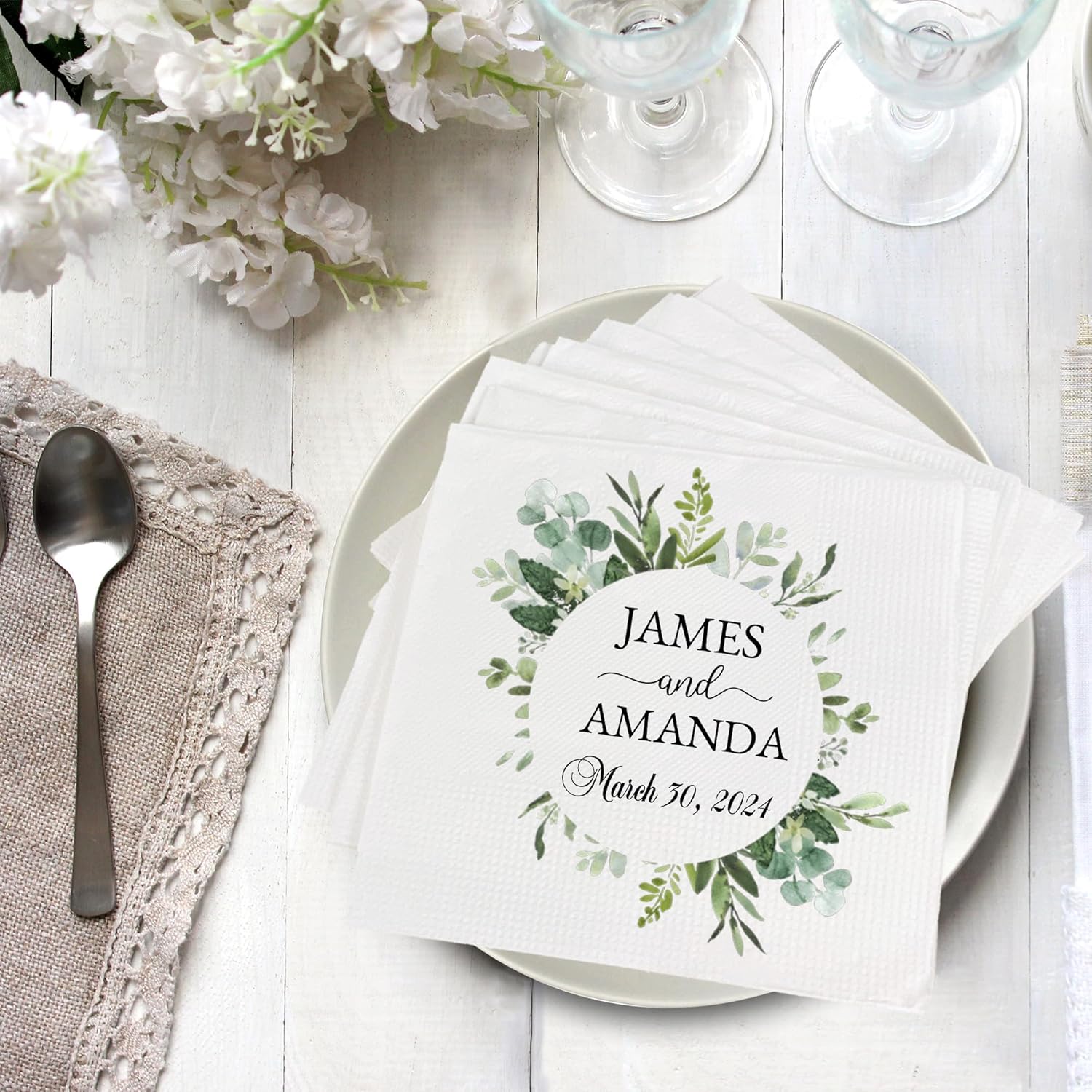 Luxury Personalized Napkins For Wedding Custom Printed Couple Name Paper