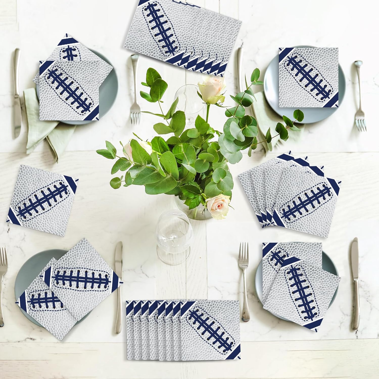 Qyeahkj 50Pcs Blue White Cowboys Football Napkins