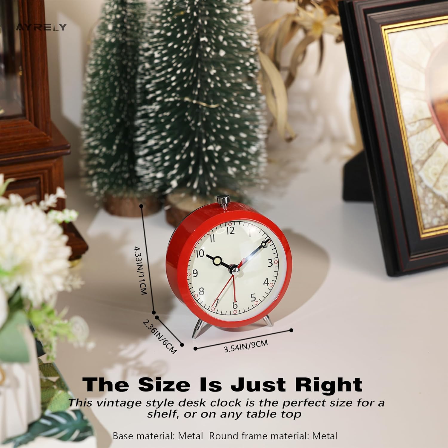 AYRELY 4 Inch Loud Analog Alarm Clock with Classic Red Design