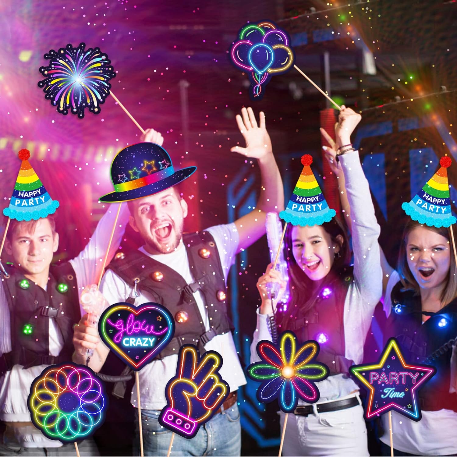 25pcs Glow Neon Photo Booth Props with Stick