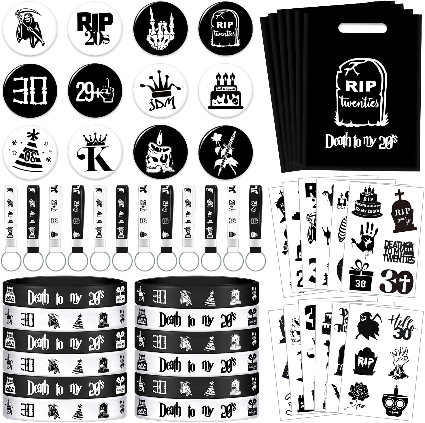 60PCS Death to My 20s Party Favors Black 30th Birthday Supplies