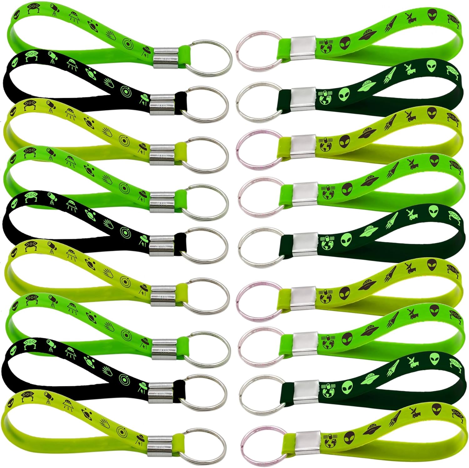 24 Piece Green Alien Rubber Keychains Party Favors