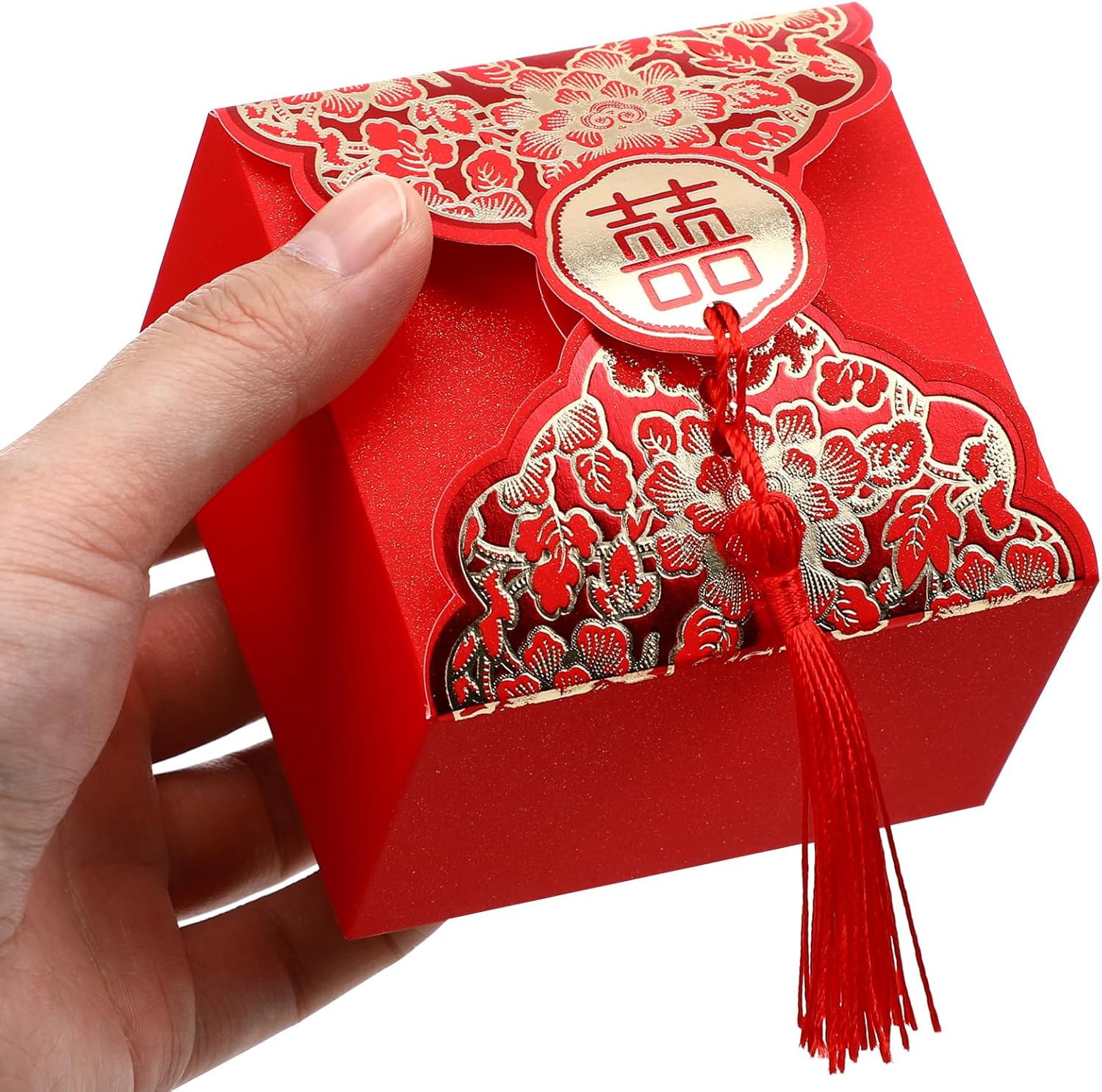 80 Pcs Red Wedding Candy Box with Tassel