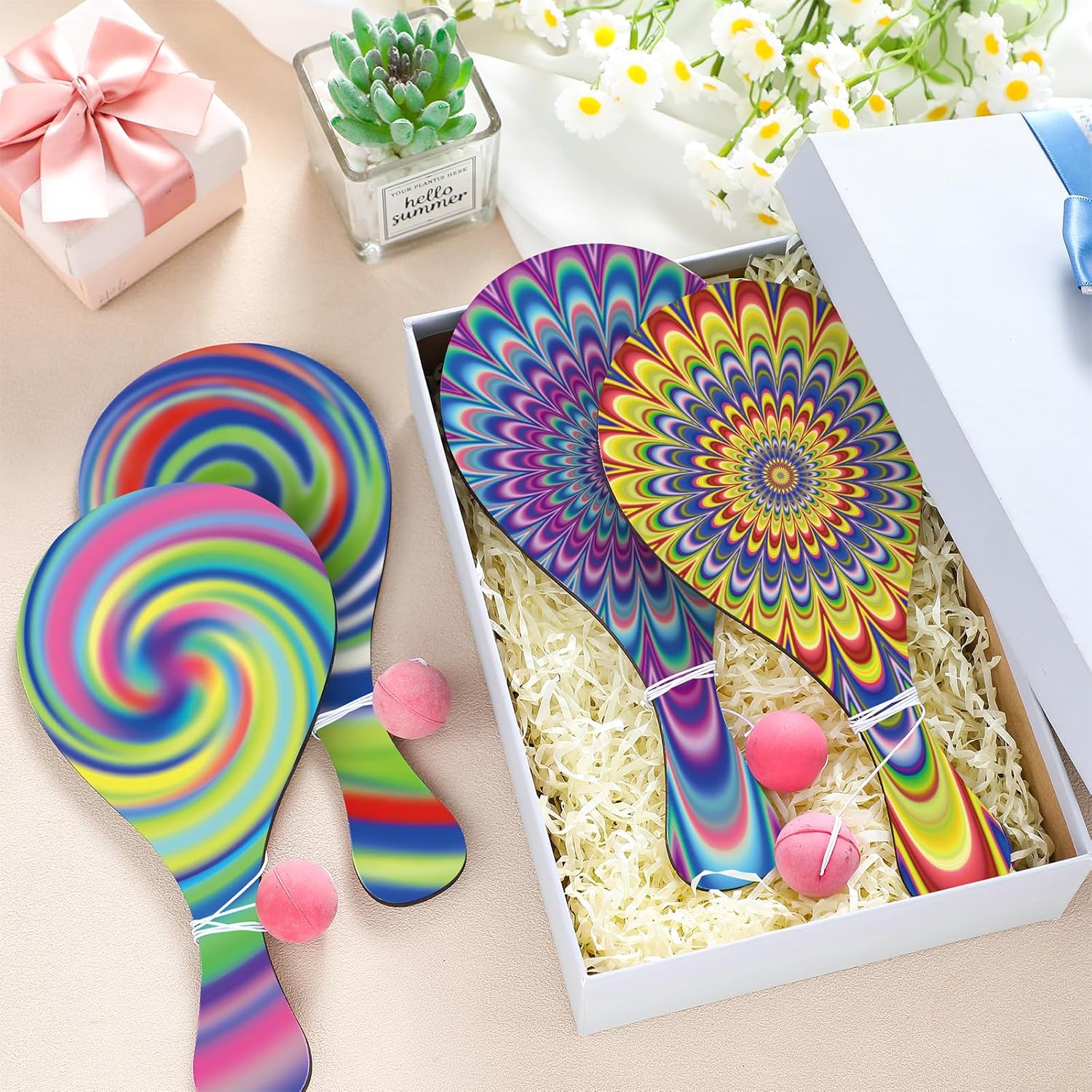VioraWhite 36 Pcs Psychedelic Paddle Ball Set