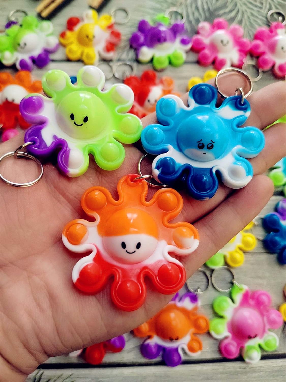 30 Pack Bulk Octopus Mini Pop Keychain Fidget Toy