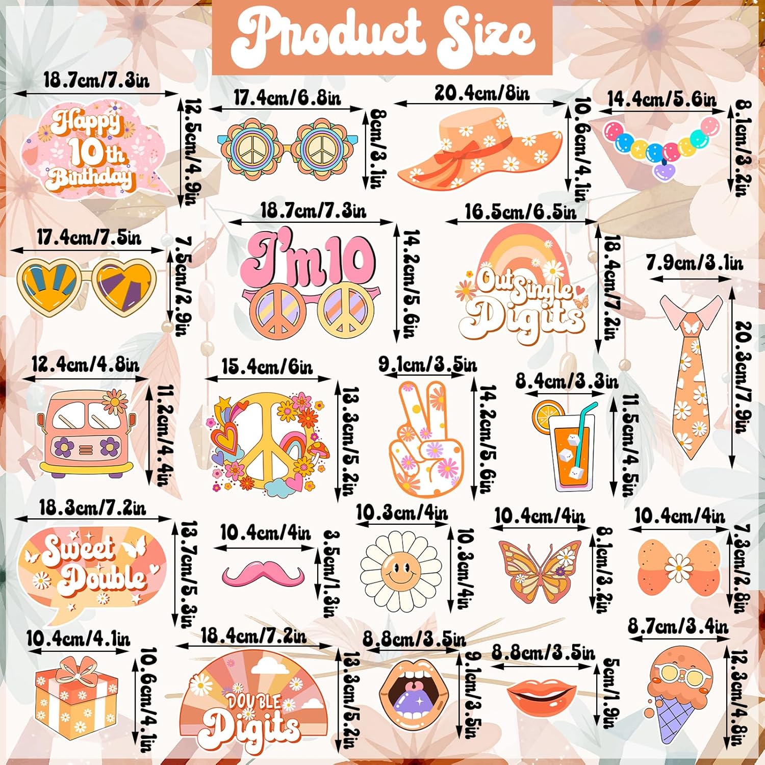 Boho Groovy 10th Birthday Photo Booth Props