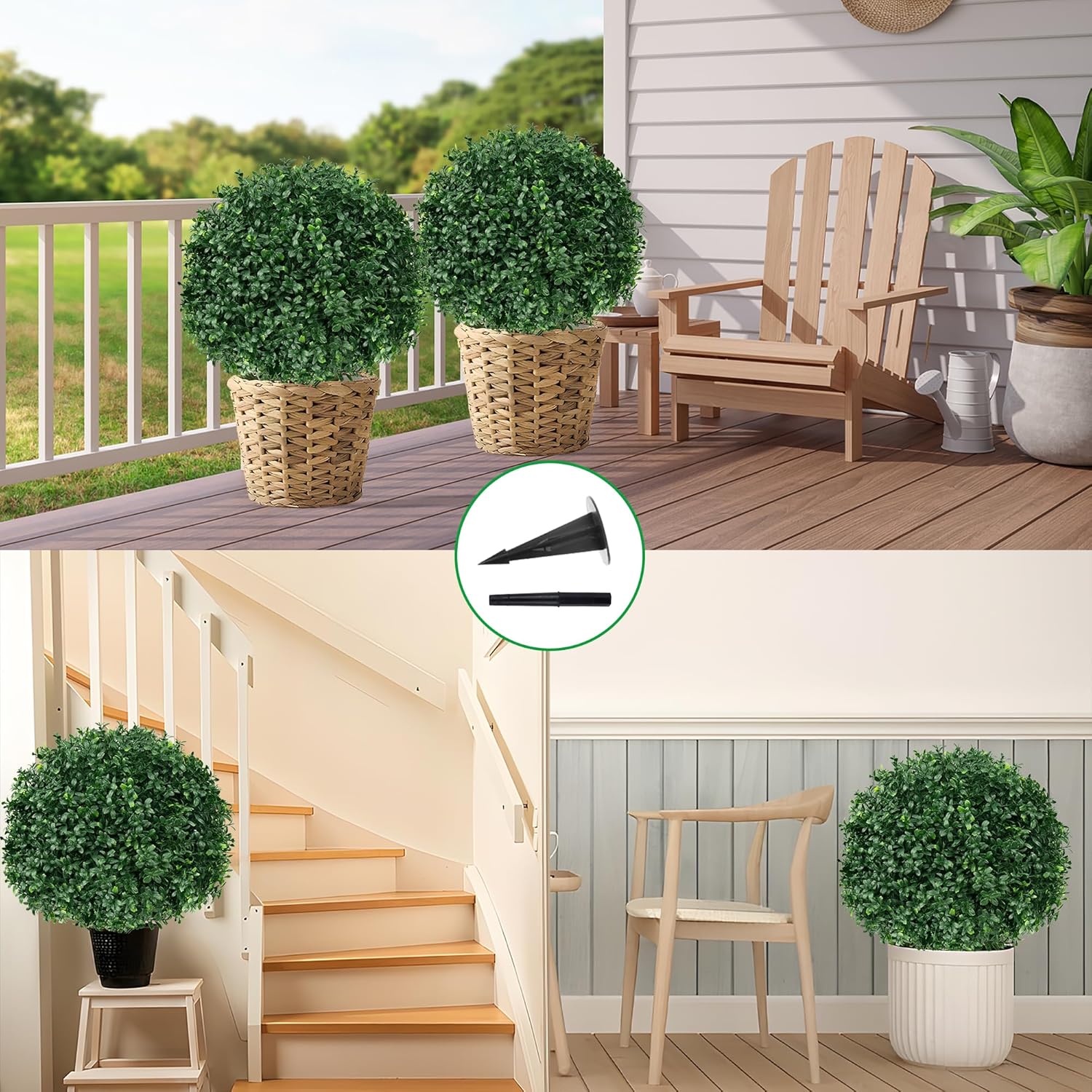 Grooy Artificial Boxwood Topiary Ball Tree Set of 2