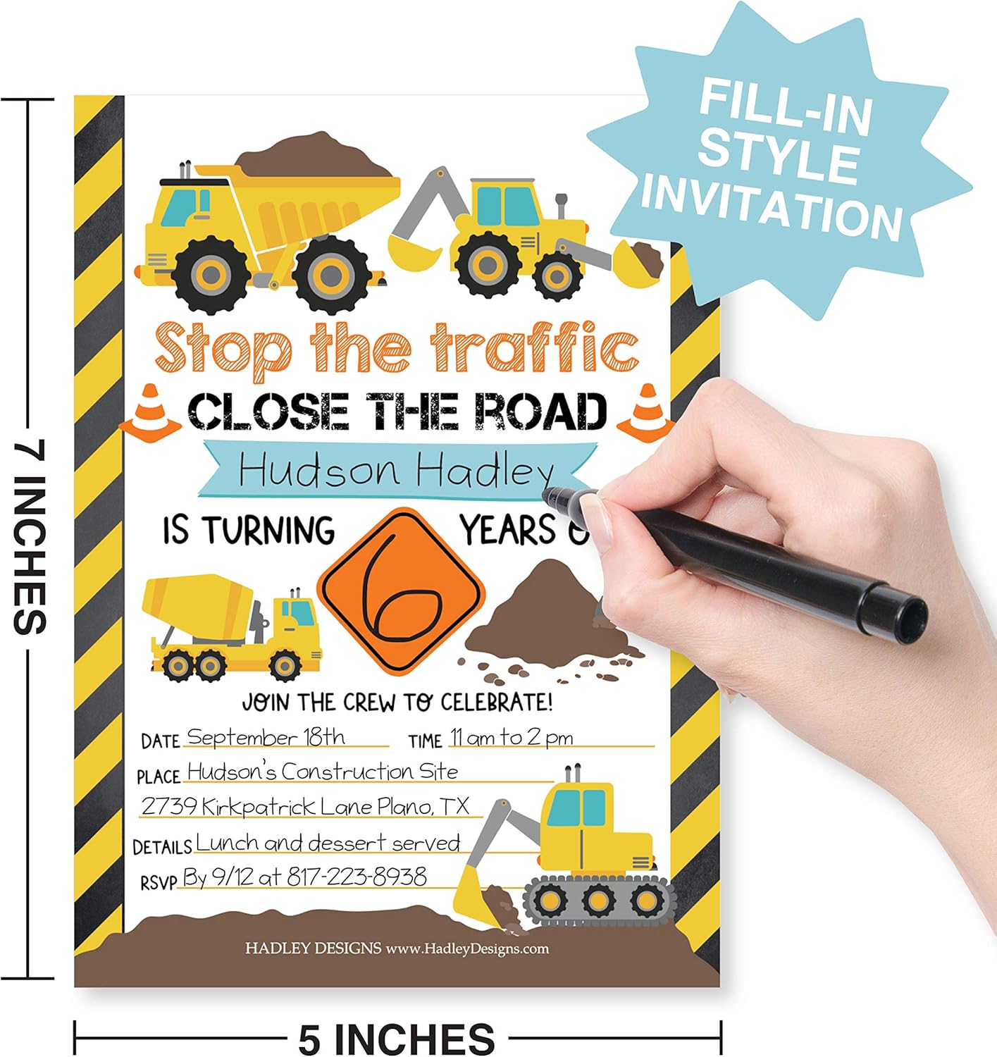 Hadley Designs Construction Birthday Invitations Set of 25