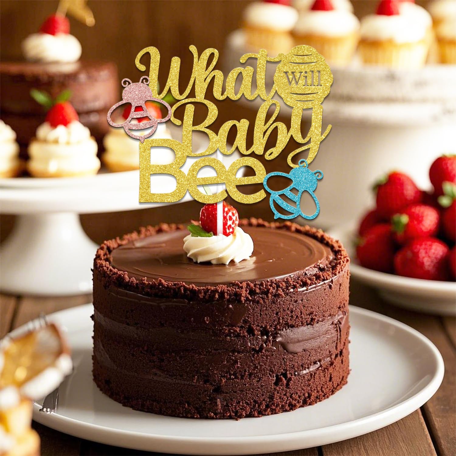 What Will Baby Bee Cake Topper Gold Glitter
