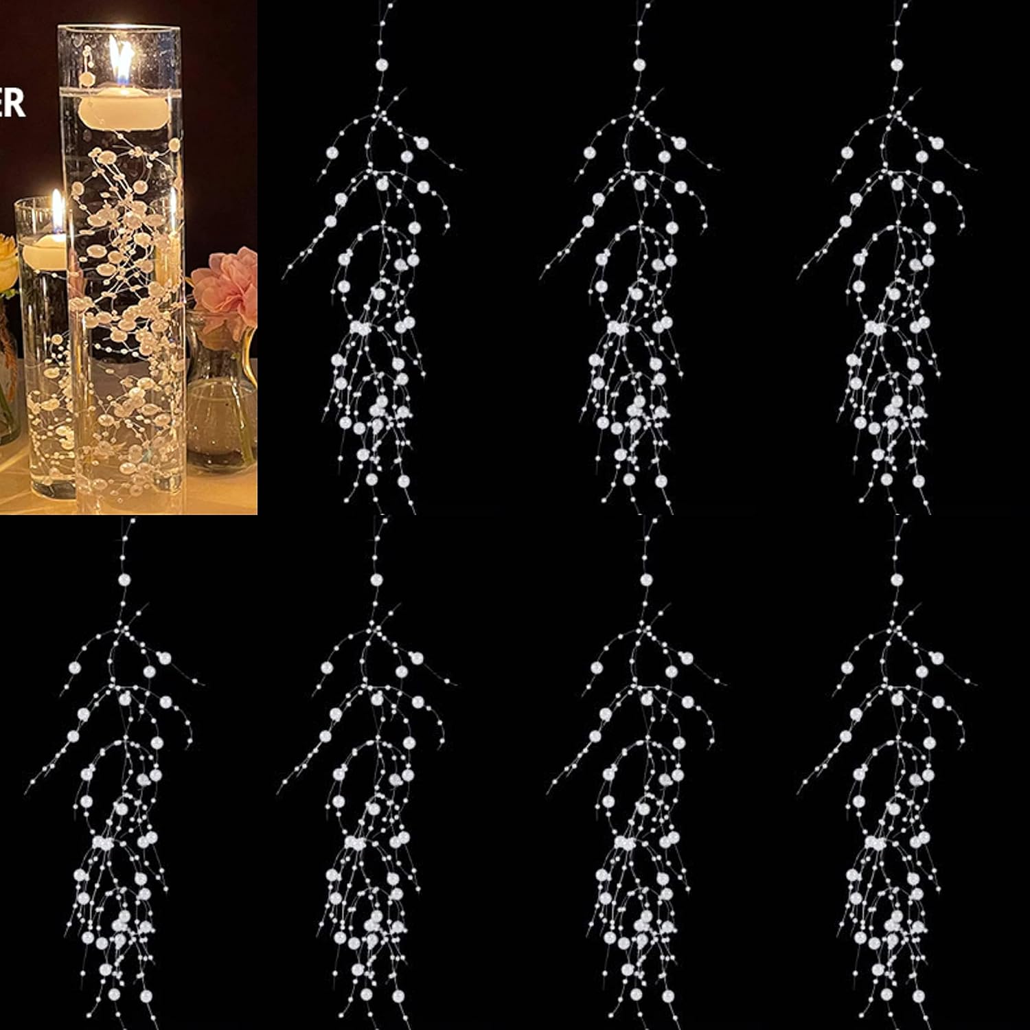 24Pcs White Pearl String for Floating Candles