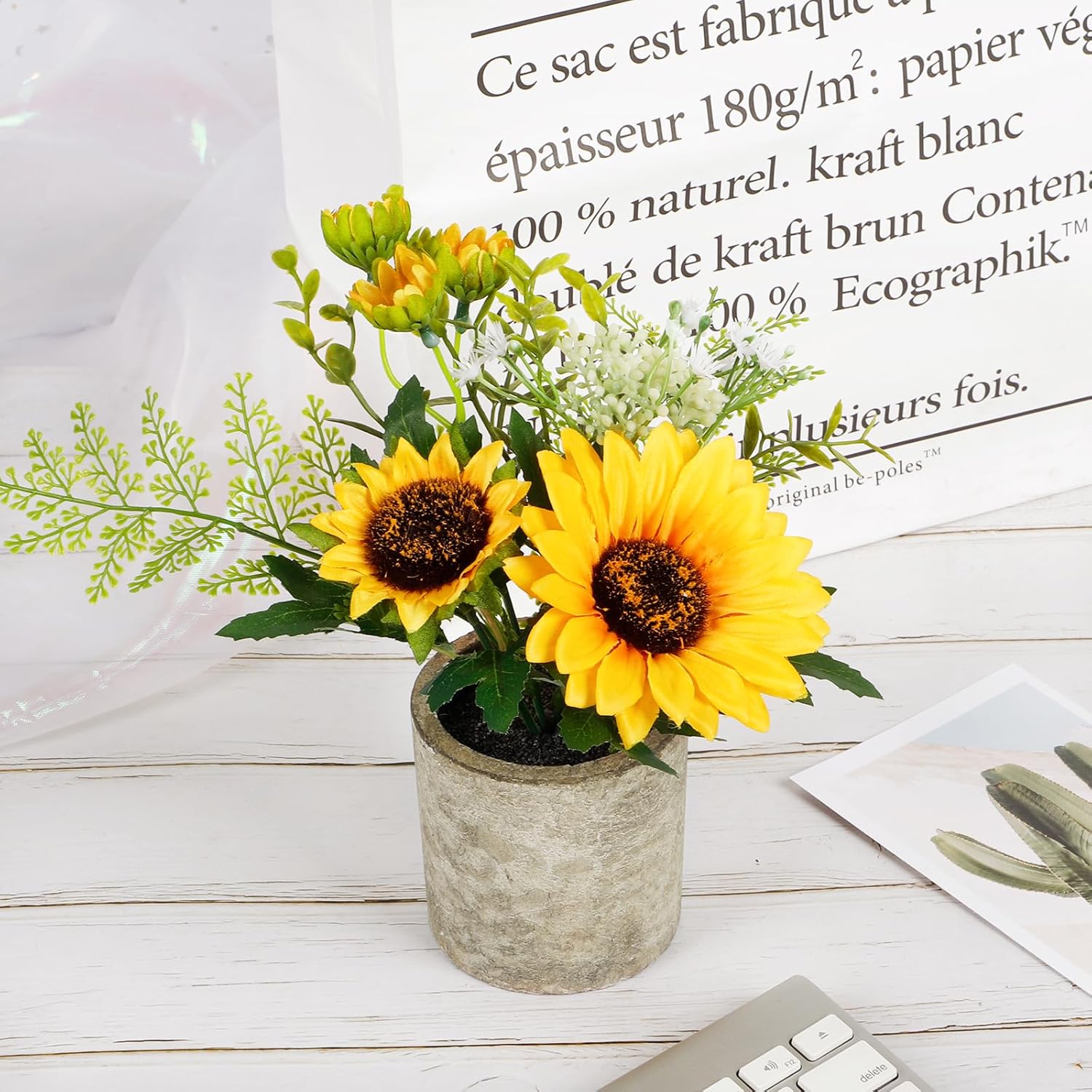 COCOBOO Sunflower Artificial Flower Pot for Home Decor