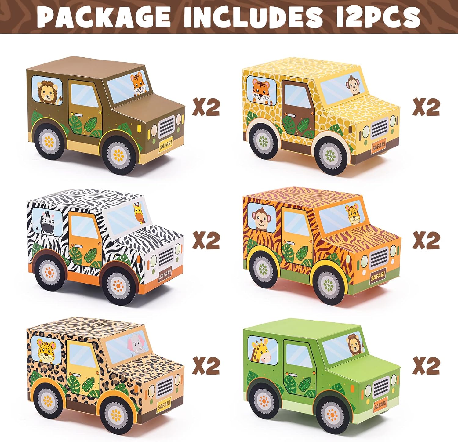 Set of 12 Jungle Animal Treat Boxes for Birthday Parties
