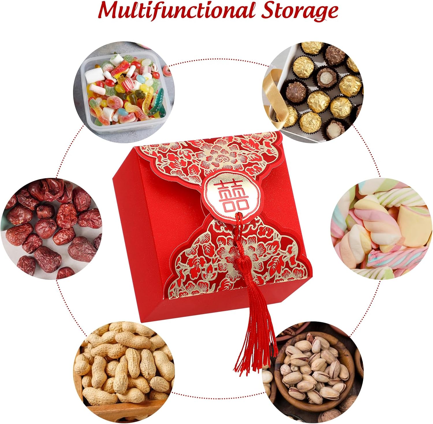 80 Pcs Red Wedding Candy Box with Tassel
