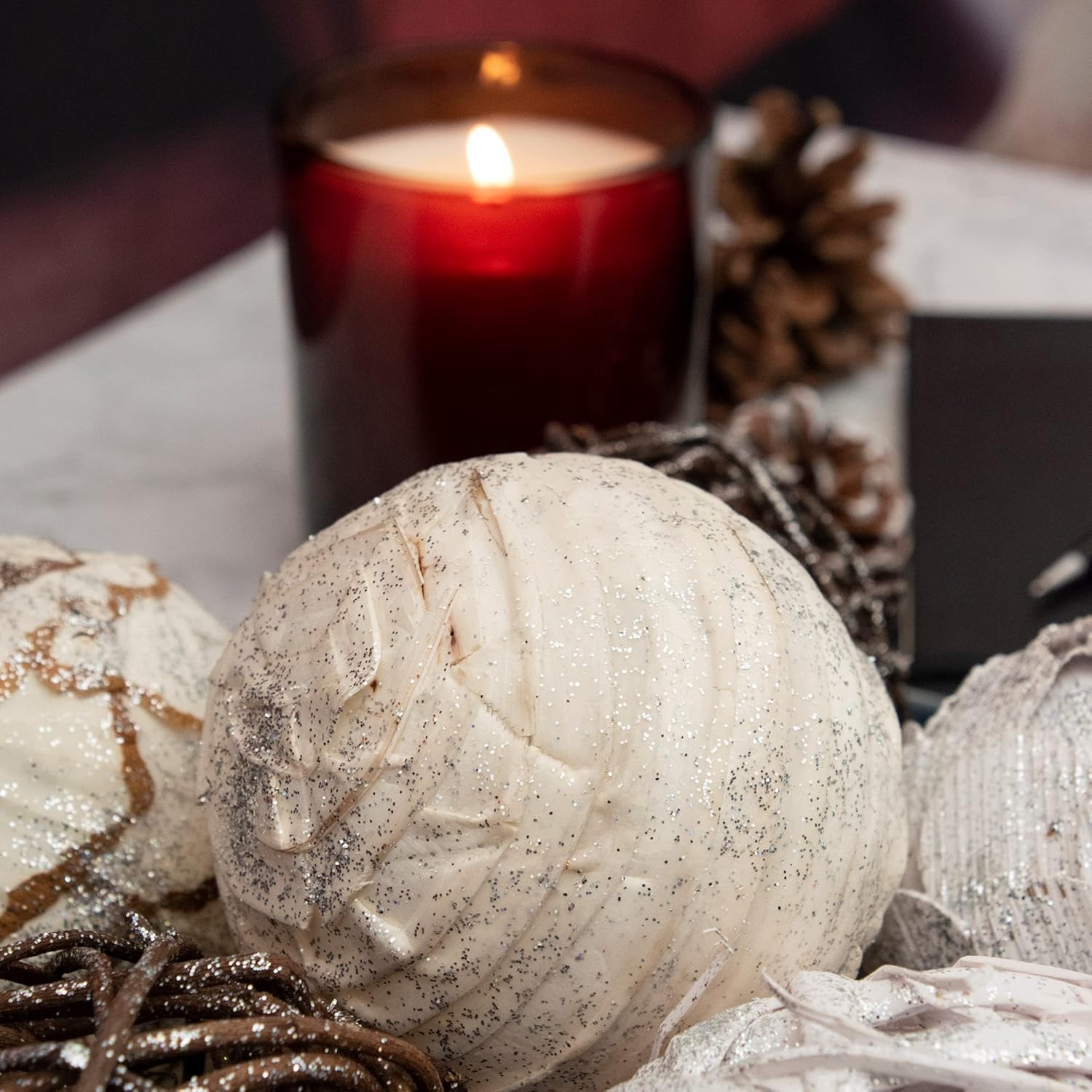 White Glitter Decorative Balls for Vases and Bowls