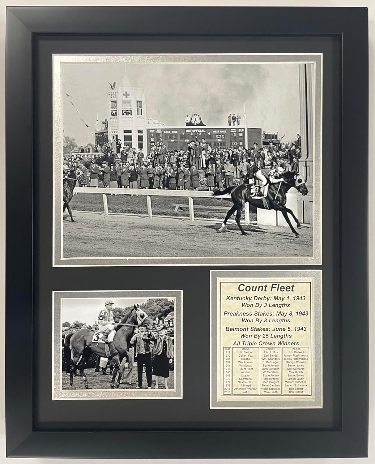 Championship Racehorse Collectible Framed Collage Count Fleet 12x15