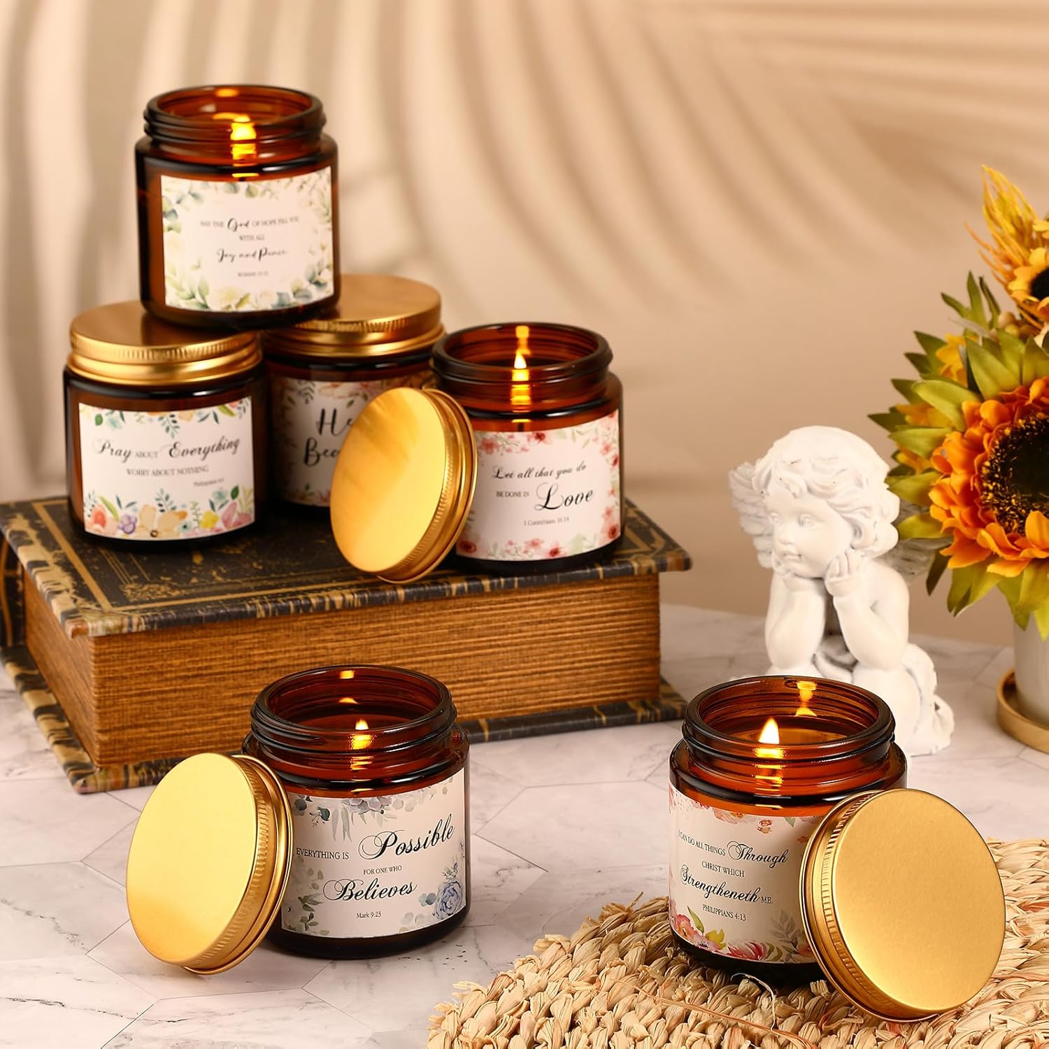 MTLEE 10 Jar Christian Scented Candles Stress Relief Aromatherapy Gifts