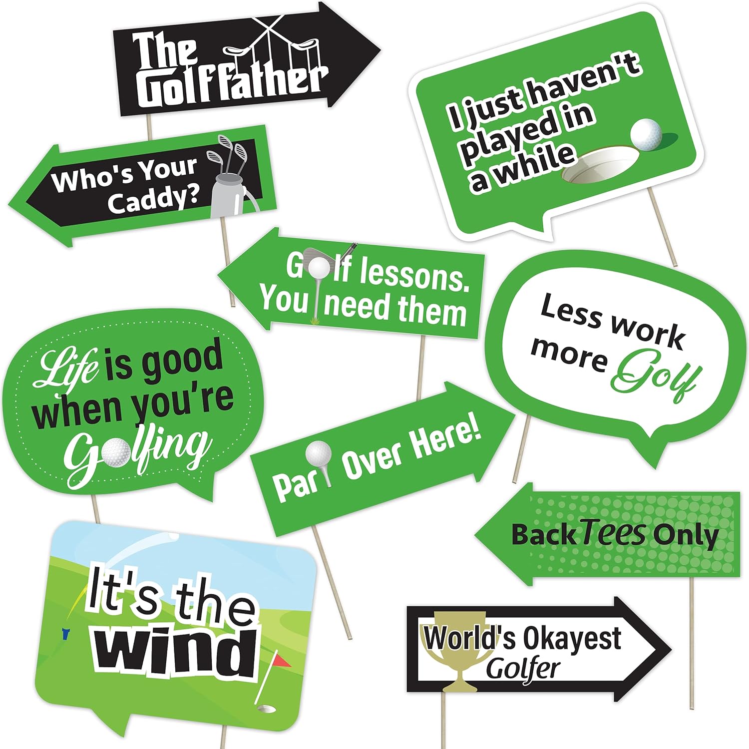 Golf Themed Photo Booth Props Kit - 10pcs