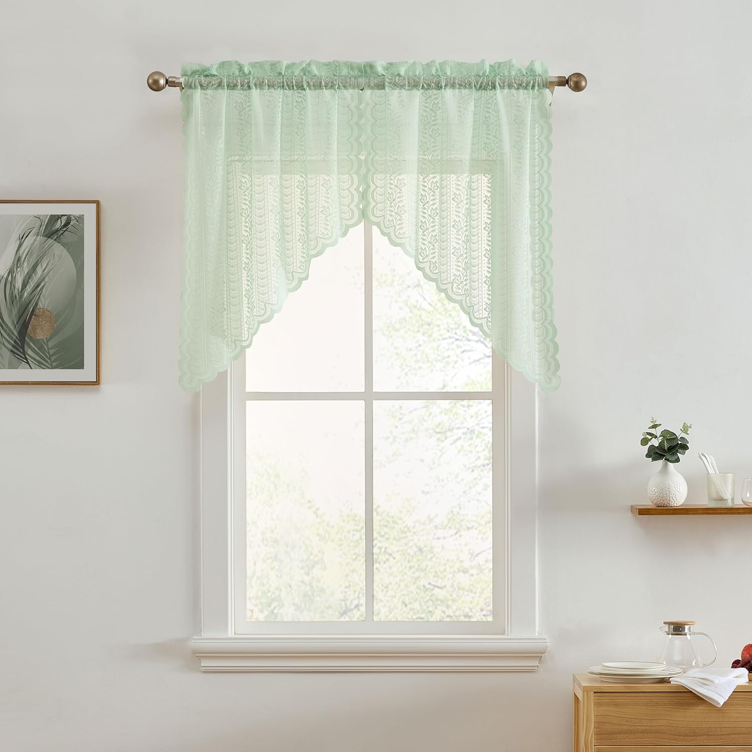 HLC ME Sophia Floral Valance 28x36 Inch Seafoam Green Set of 2