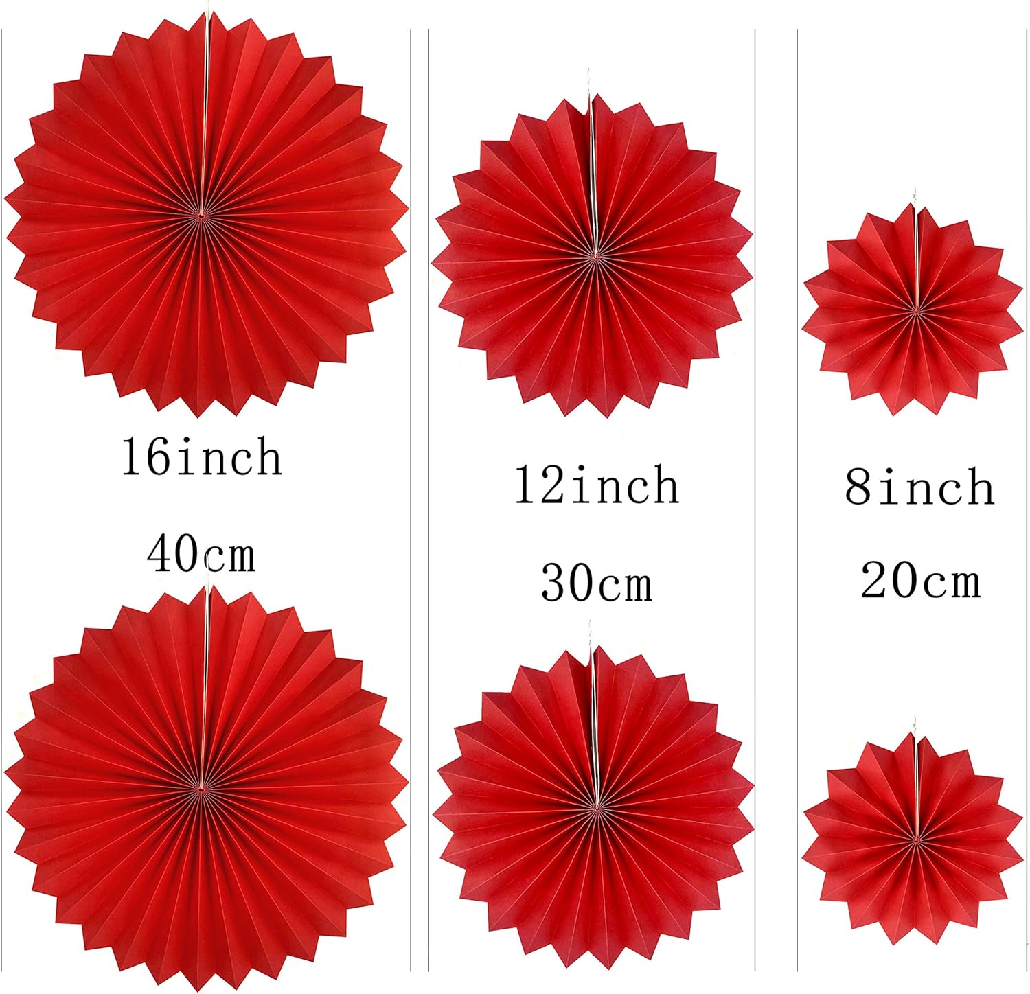 Red and Gold Hanging Paper Fans 12pc