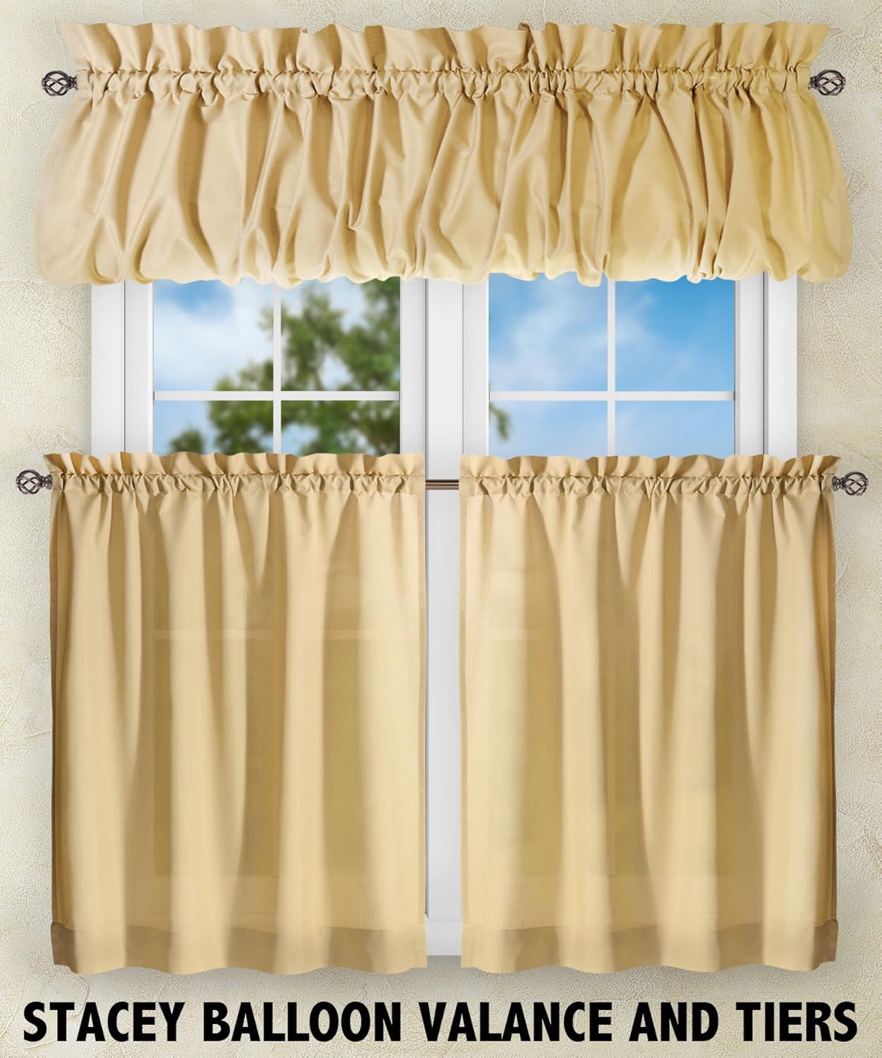Simple Comfort Ellis 60x38 Inch Ruffled Swag Curtain Almond