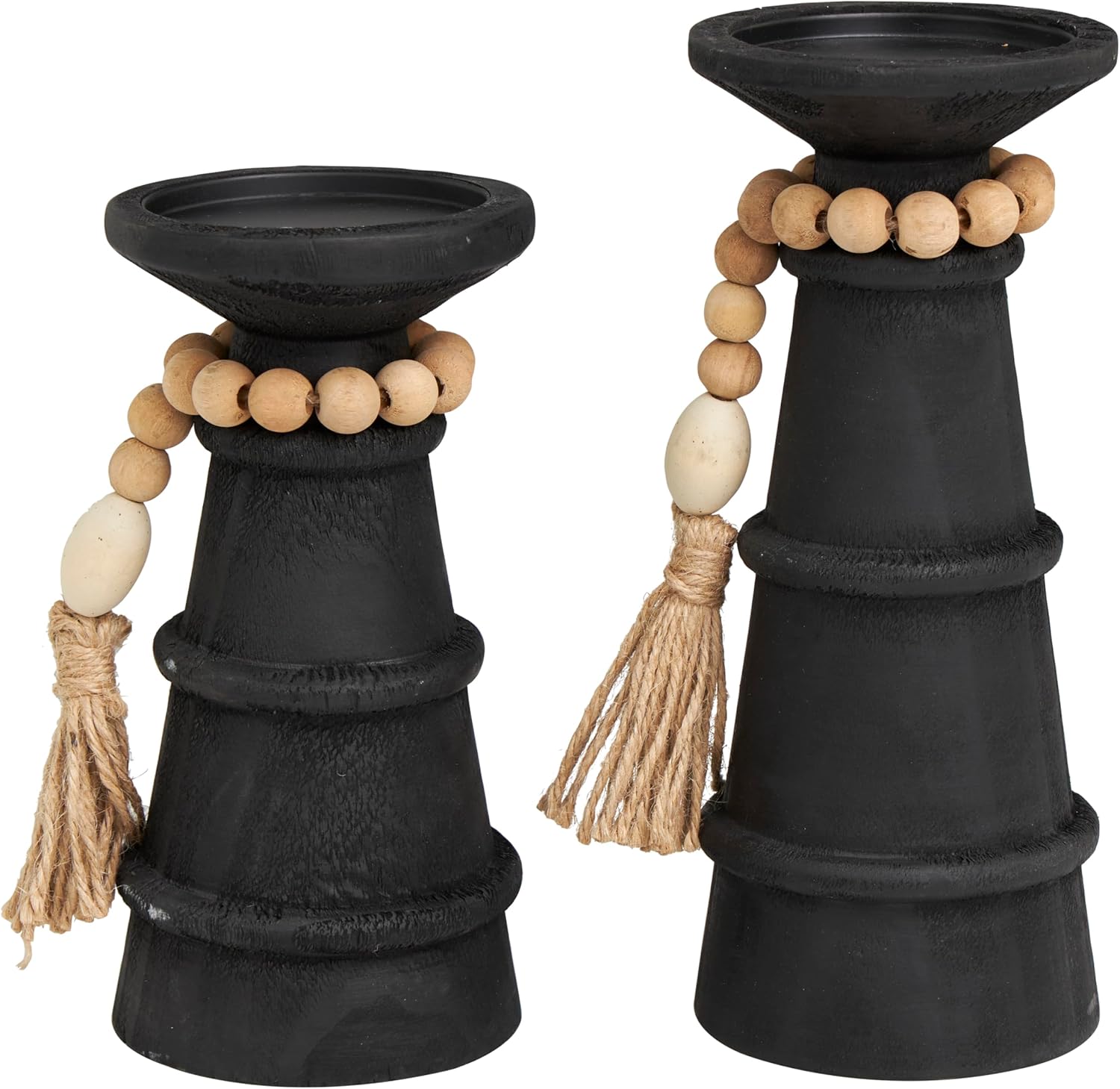 Deco 79 Black Matte Wood Candle Holder Set of 2
