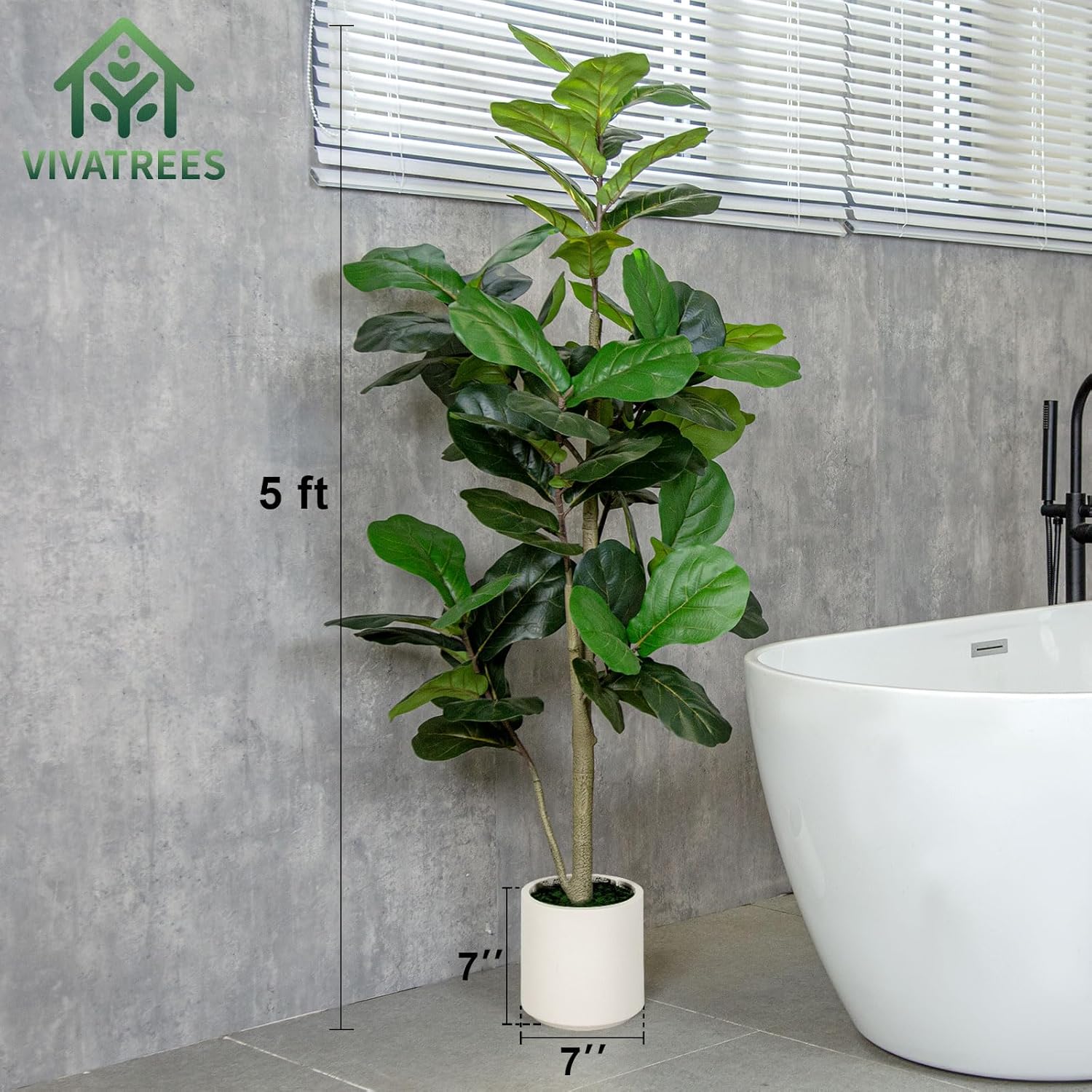 5FT Fiddle Leaf Fig Artificial Tree with White Planter