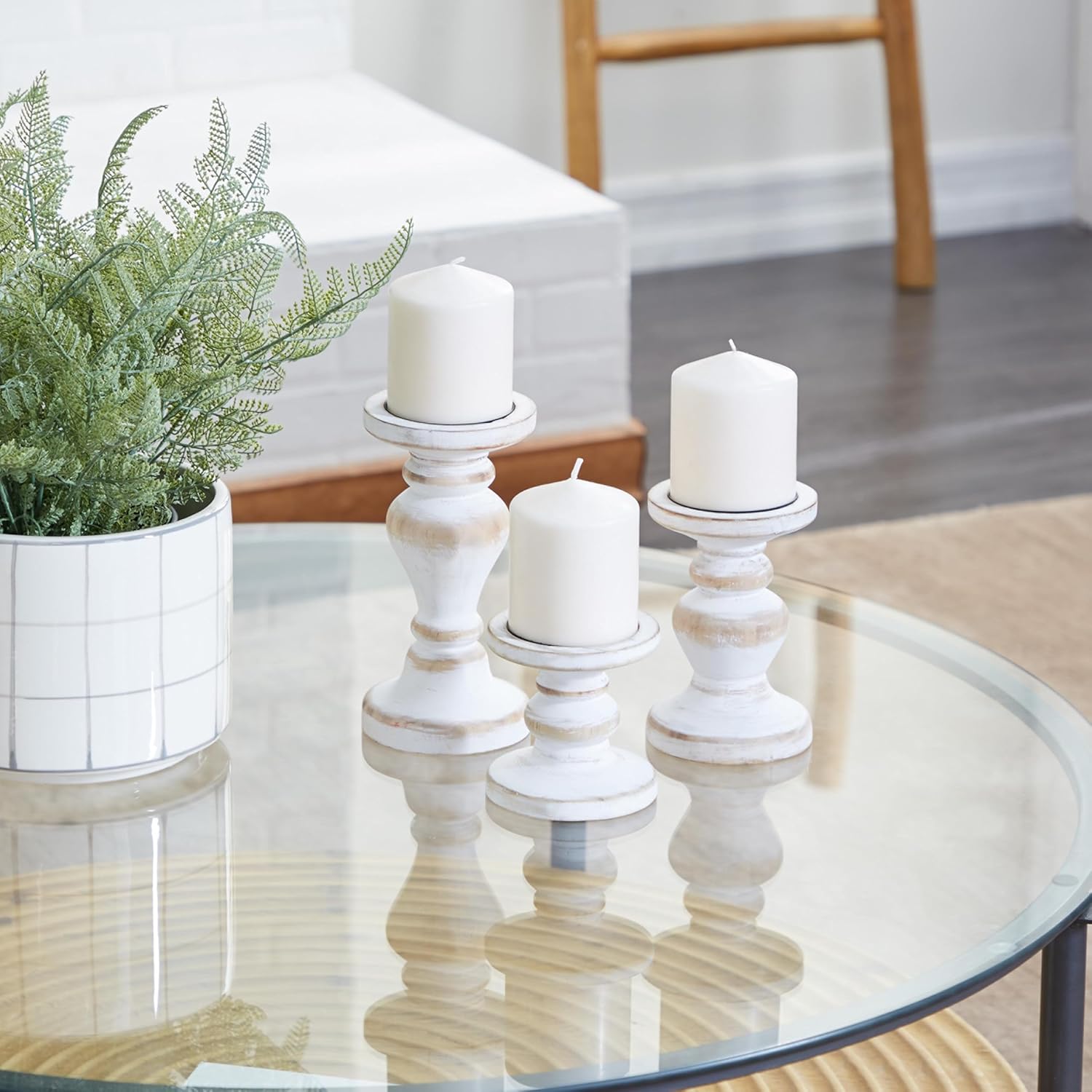 Deco 79 White Wood Candle Holder Set of 3
