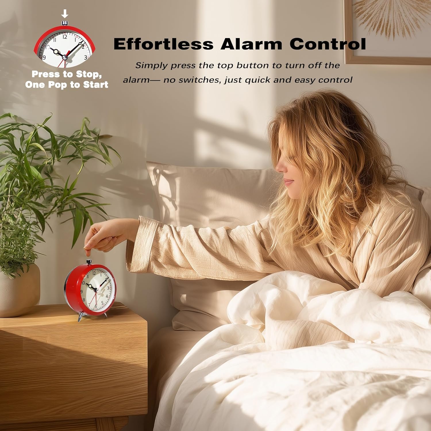 AYRELY 4 Inch Loud Analog Alarm Clock with Classic Red Design