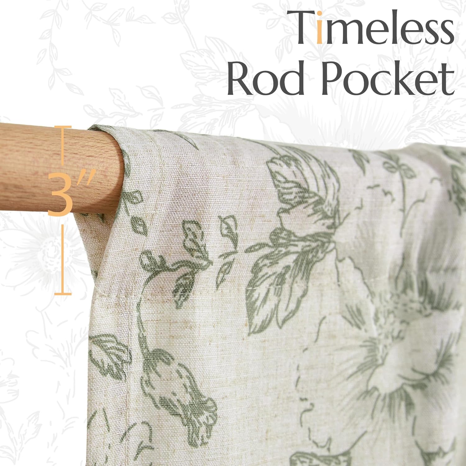 Jinchan Tie Up Valance Floral Linen 54 Inch Sage Green on Beige