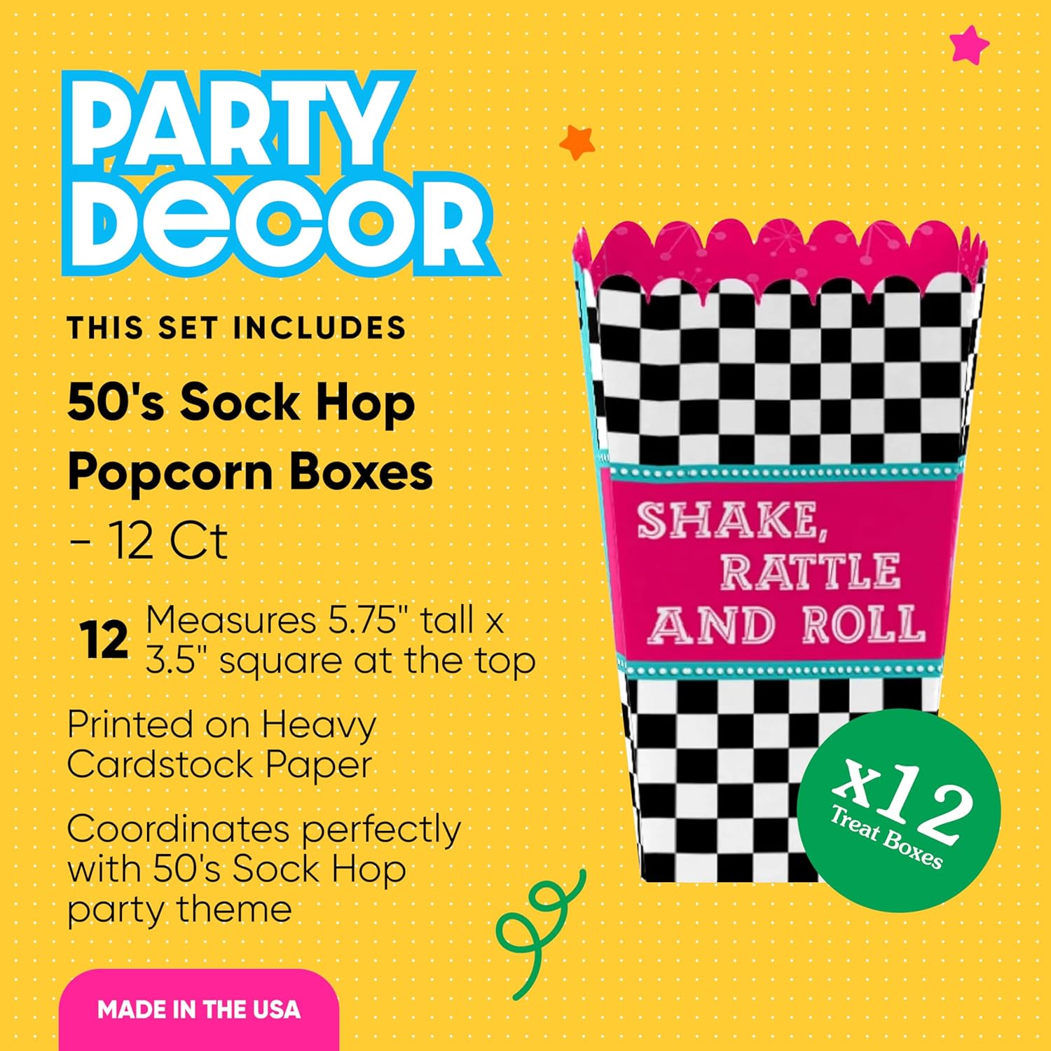 50s Sock Hop Popcorn Treat Boxes Set of 12
