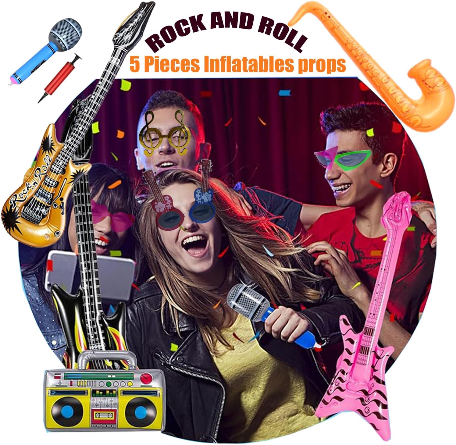HEYTOP 50 Pcs Rock Party Photo Booth Props Set for Adults