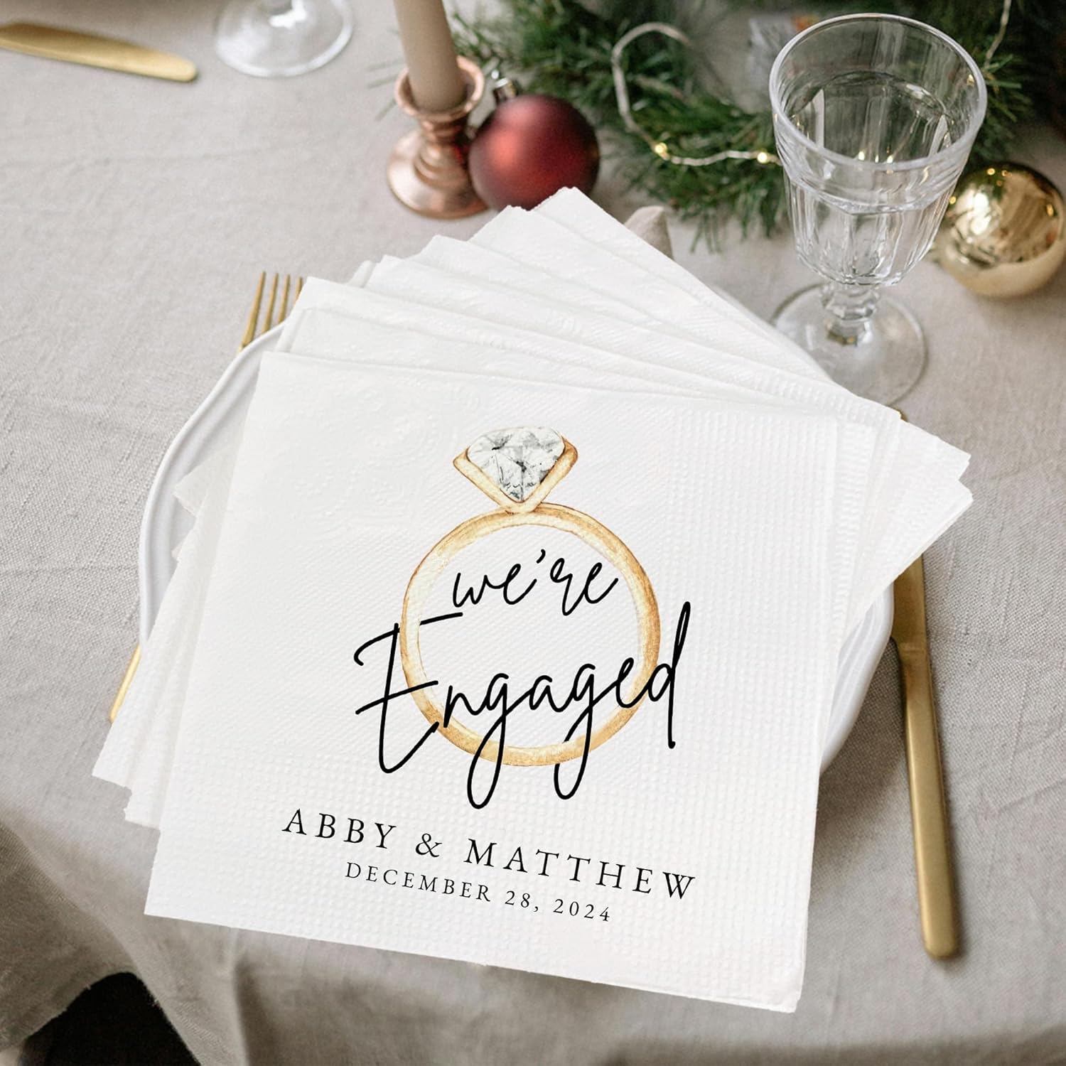 Luxury Custom Engagement Napkins Set of 15