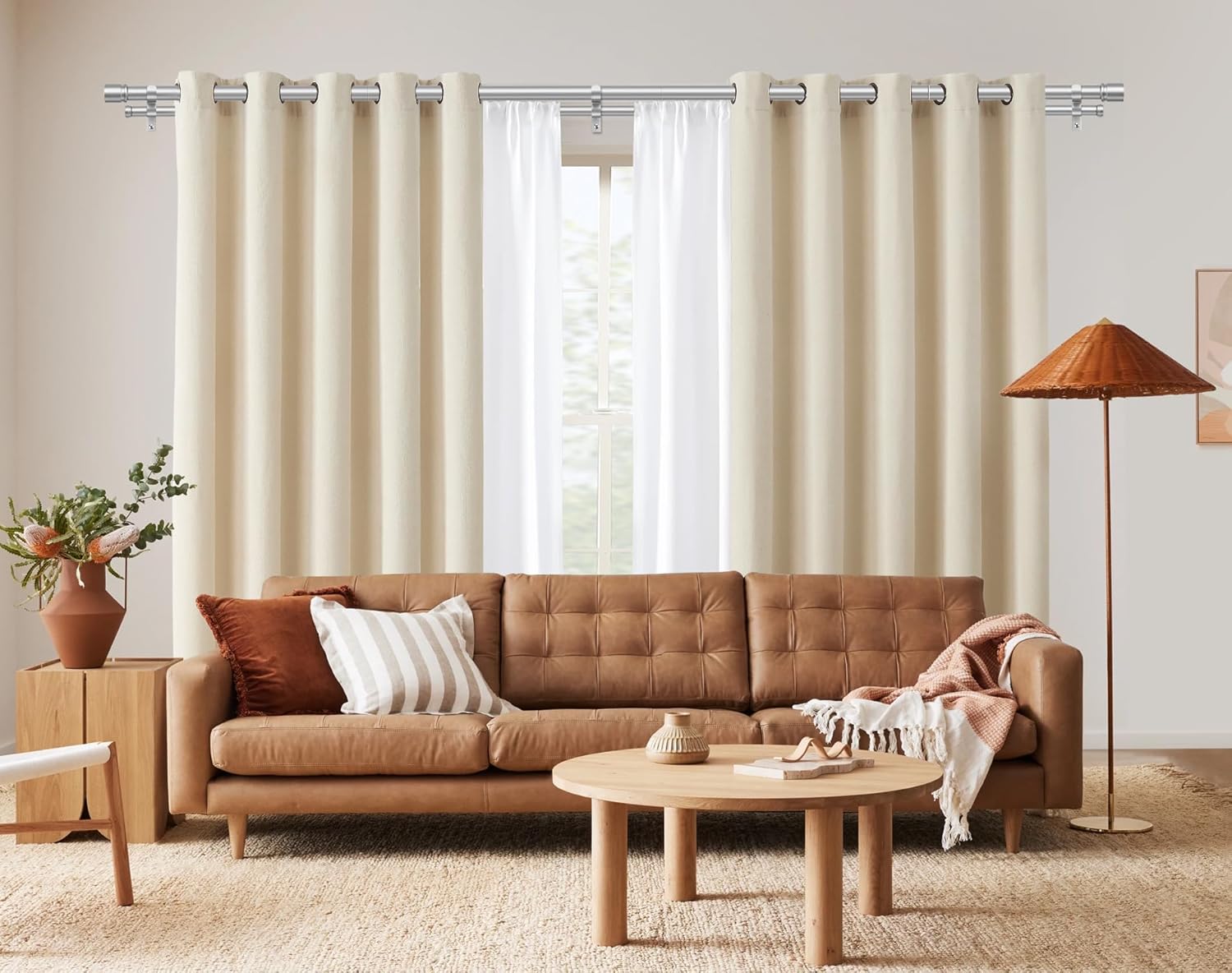 Hotozon Double Curtain Rods 72-144 Inch Silver