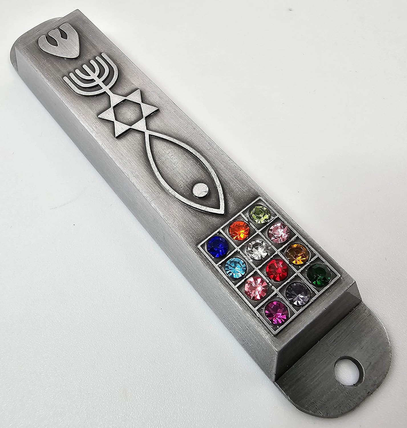 Stylish Pewter Messianic Mezuzah Case with Scroll