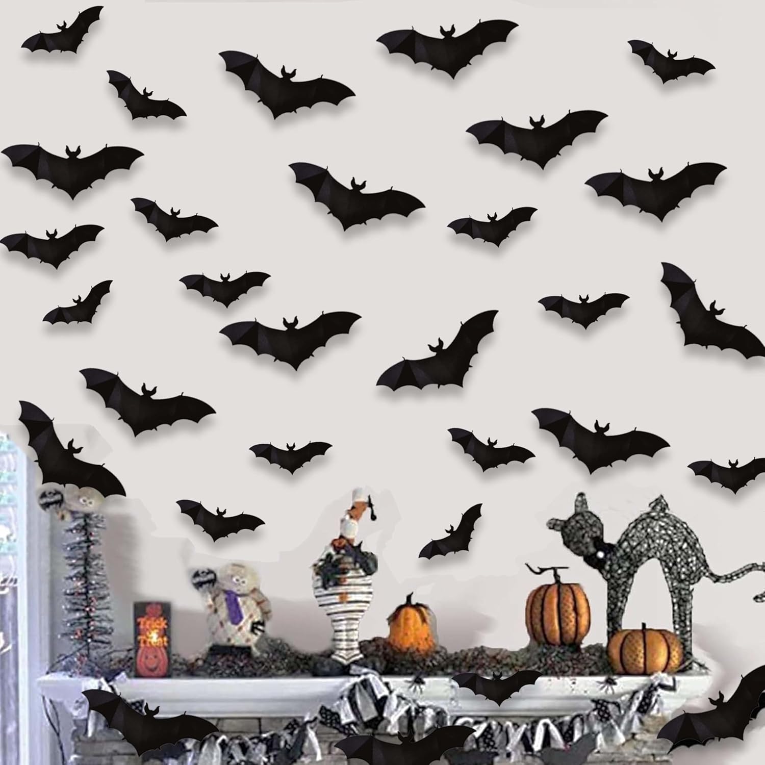 Halloween Decor Set with Skeleton Spider Web and Bats Theme
