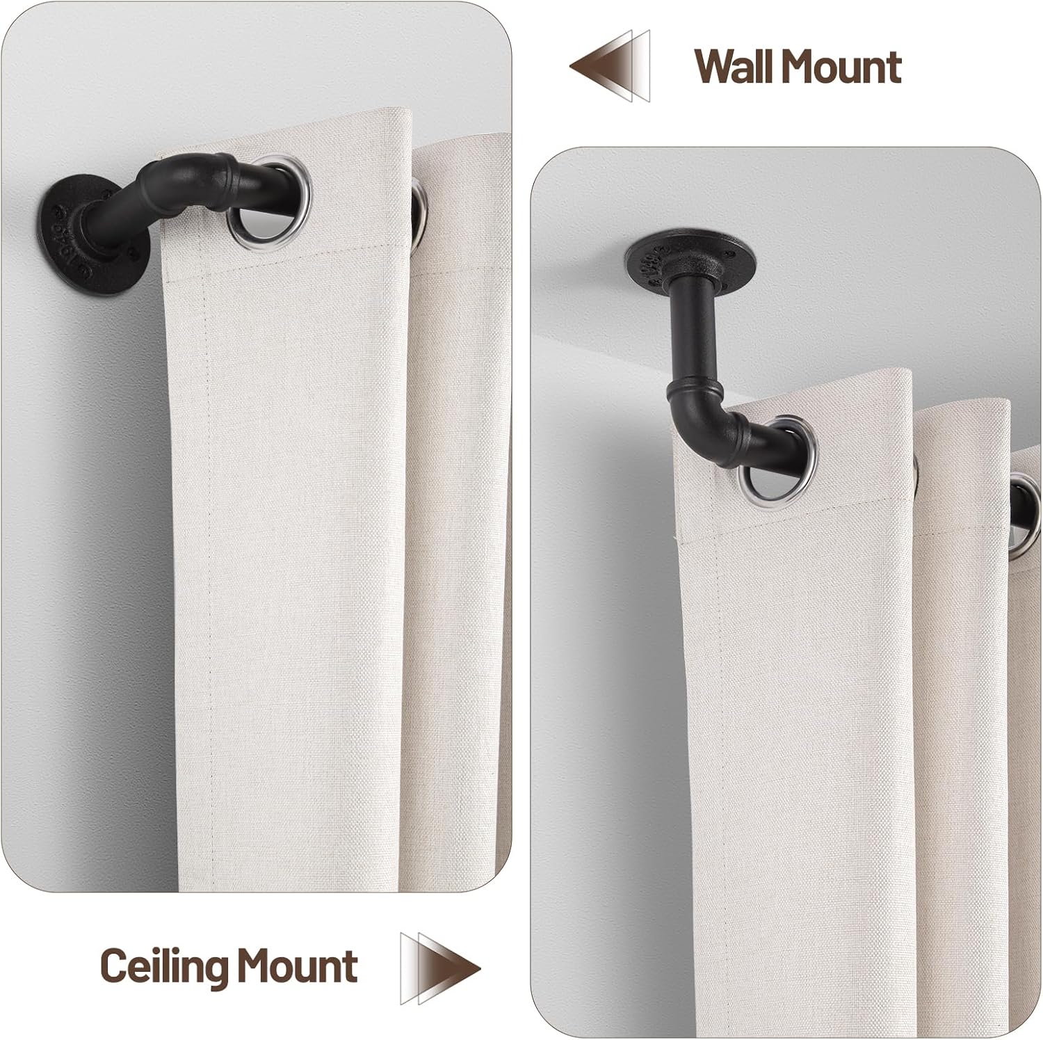 Zeerobee 1 Inch Black Curtain Rod 48-86 Inches