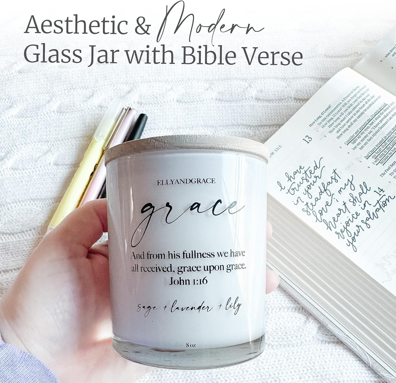 Elly Grace Scented Soy Candle with Bible Verse