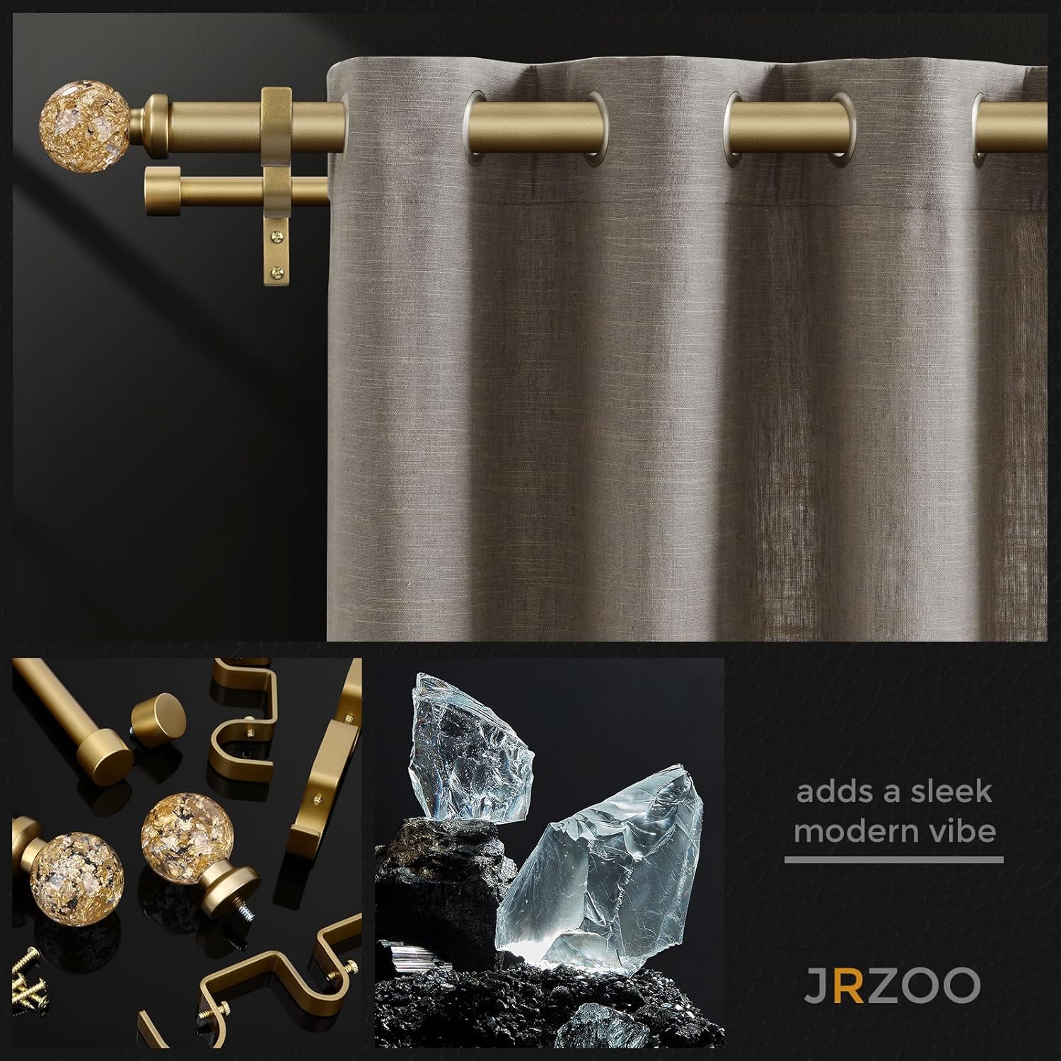 JRZOO Gold Double Curtain Rod for Windows 36-72 Inch