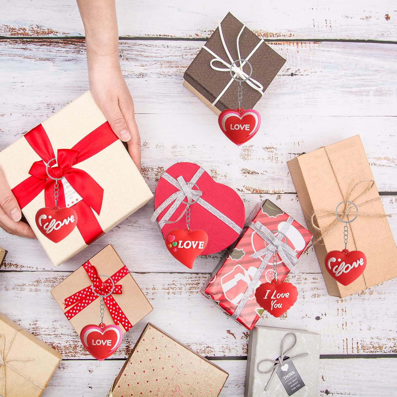 48 Pcs Red Heart Keychains for Valentines Day