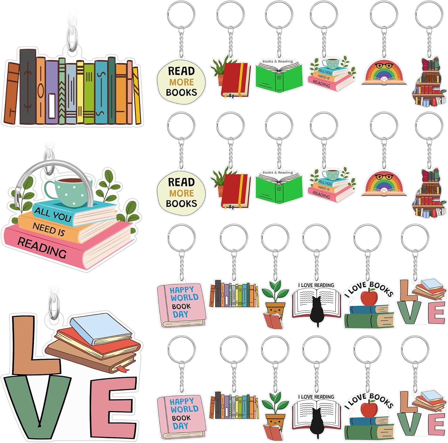 24Pcs Book Themed Keychain Set for Readers and Book Lovers