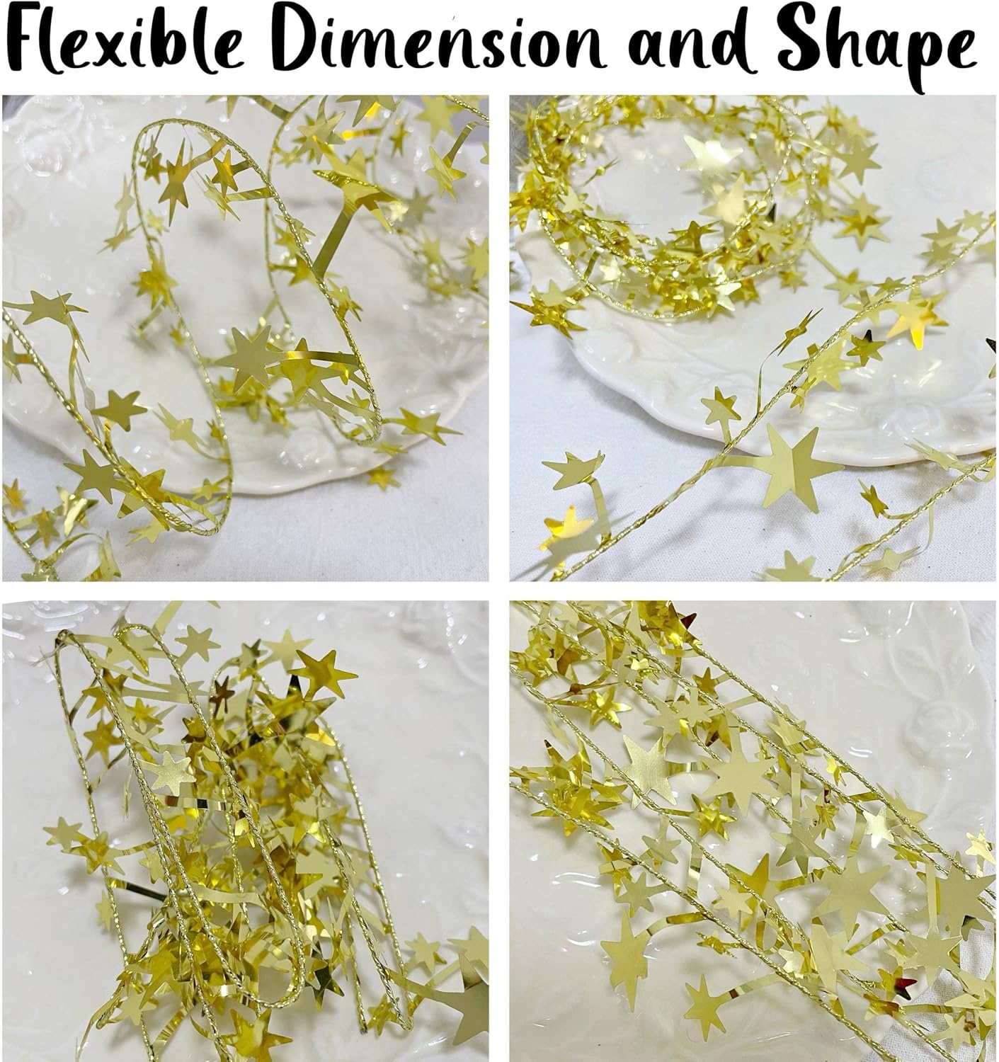 Gold Floating Candle Centerpieces Star Strings - 12 Pcs 38 Inch