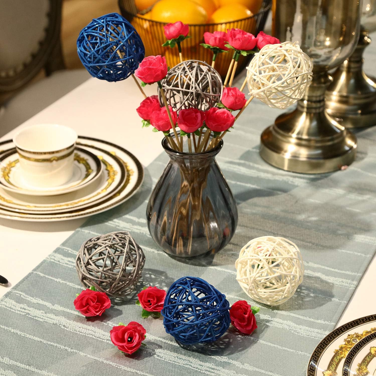 Yaomiao 6 Piece Wicker Rattan Orbs Decorative Vase Fillers Set