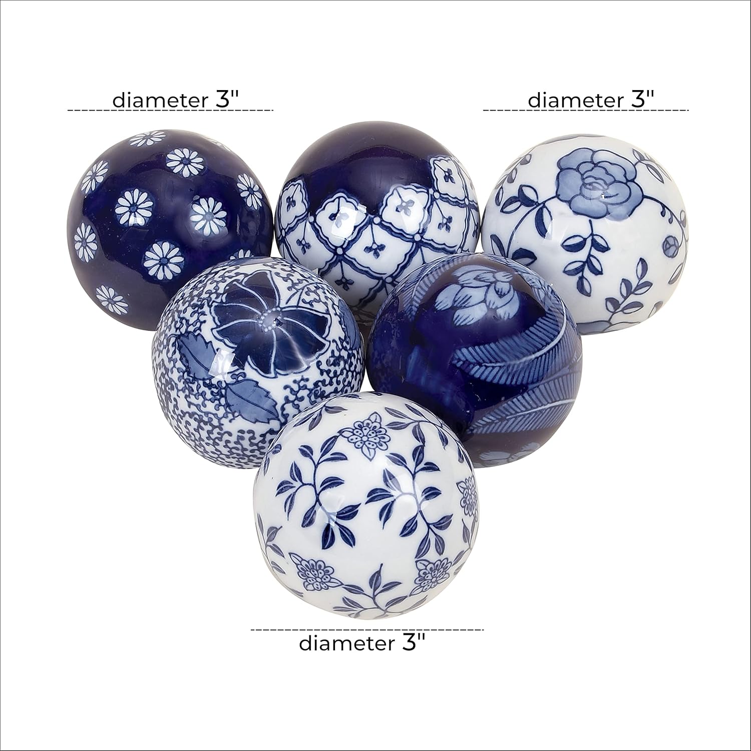 Deco 79 Blue Ceramic Orbs Vase Filler Set of 6 3 Inch