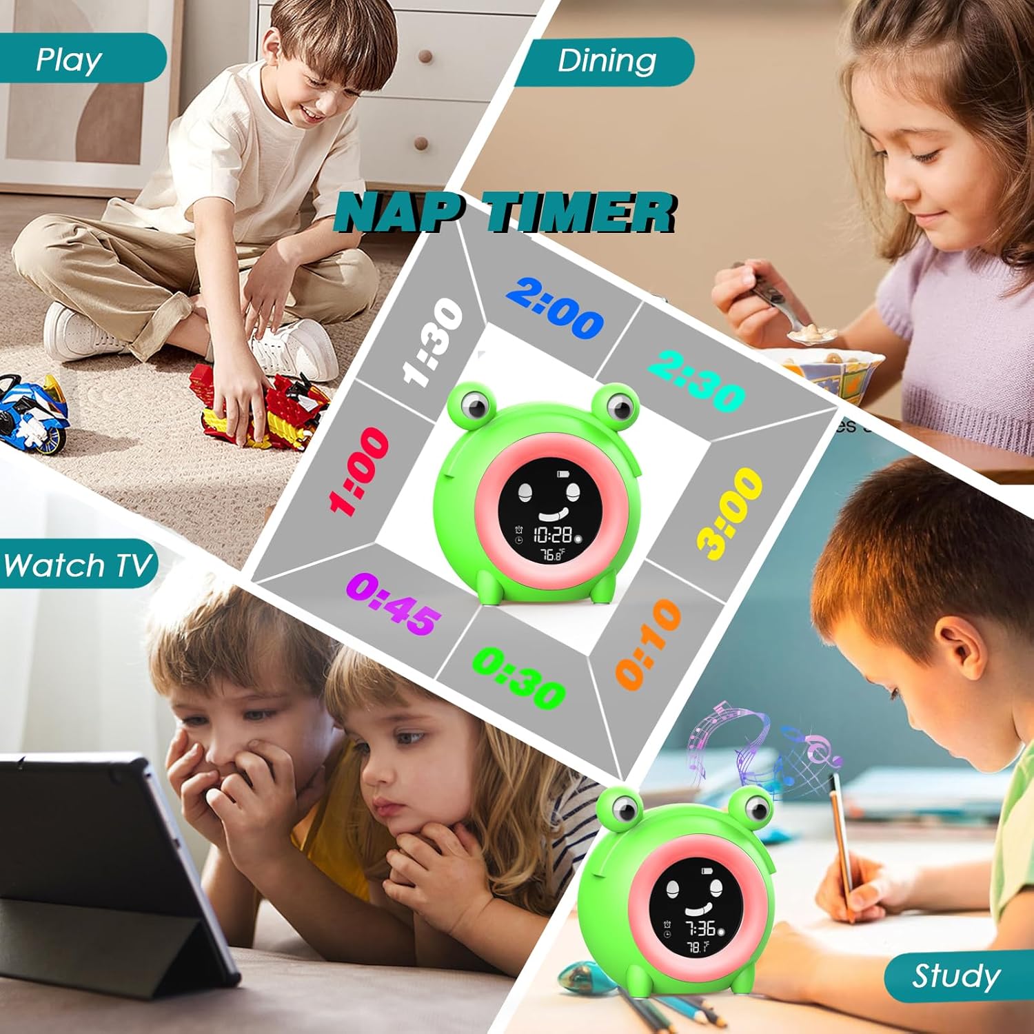 Kids Alarm Clock with Night Light and Sleep Sounds